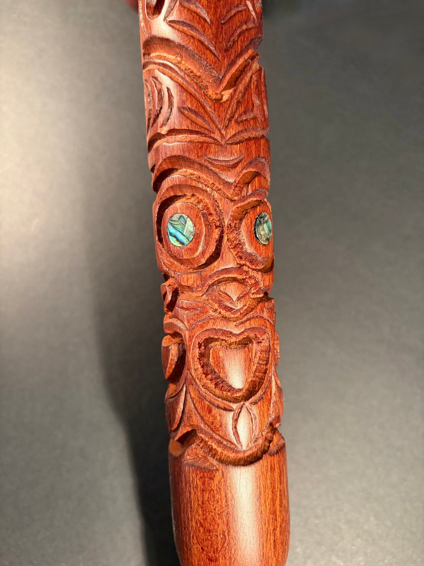 Carved Rakau (walking stick with handle) - by Wood Masters