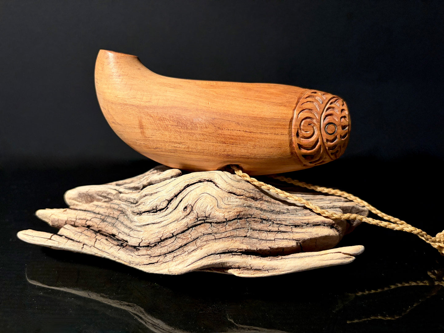 Carved Rimu Wood Nguru (flute) with Whakarei by Alex Sands