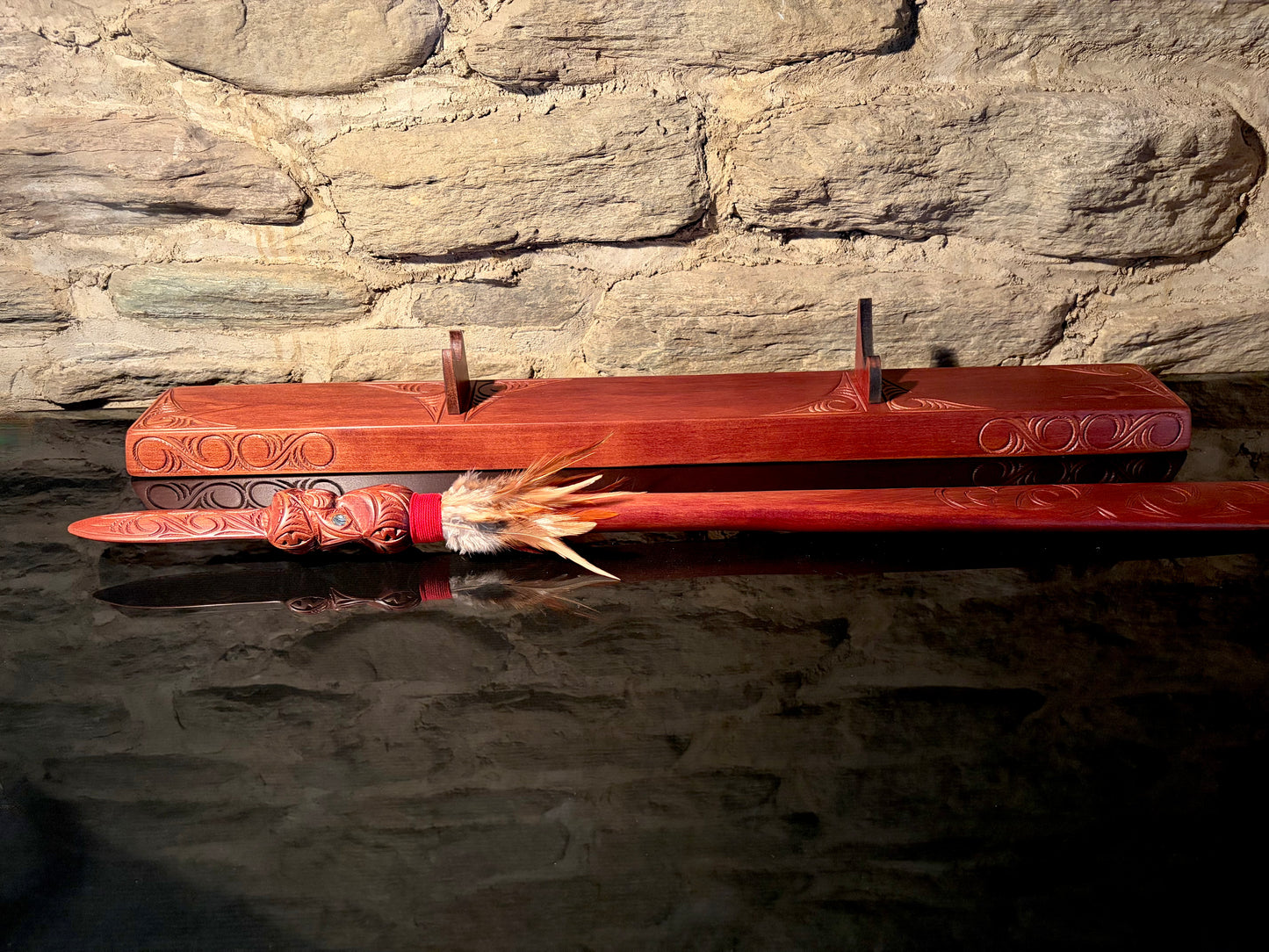 Carved Taiaha on stand - 78cm by Wood Masters