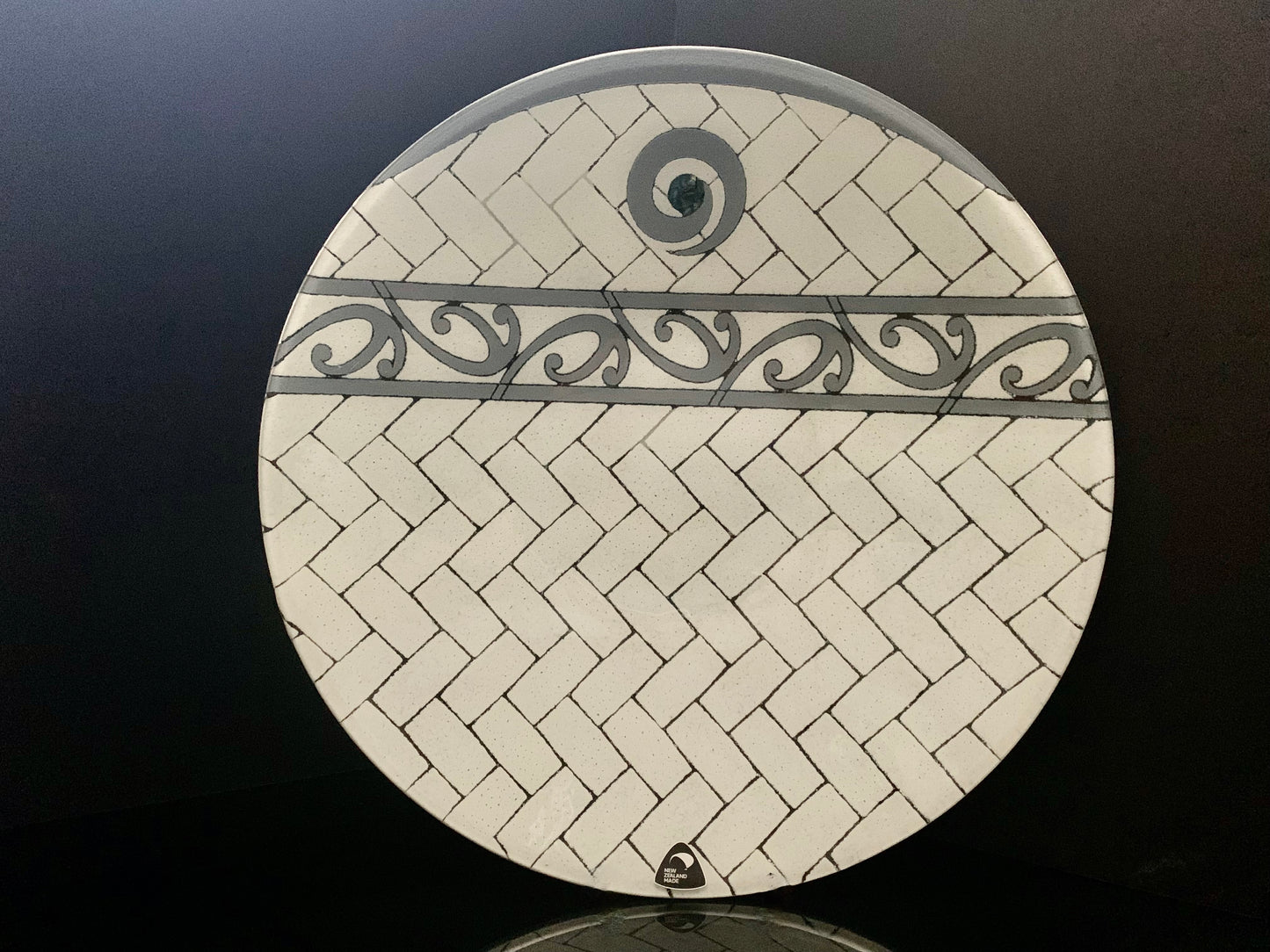 Fused Glass Bowl by Maori Boy - Paua Kete Design (white and grey) 40cm