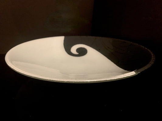 Fused Glass Bowl by Maori Boy - Koru Furl Design (white and graphite) 32cm