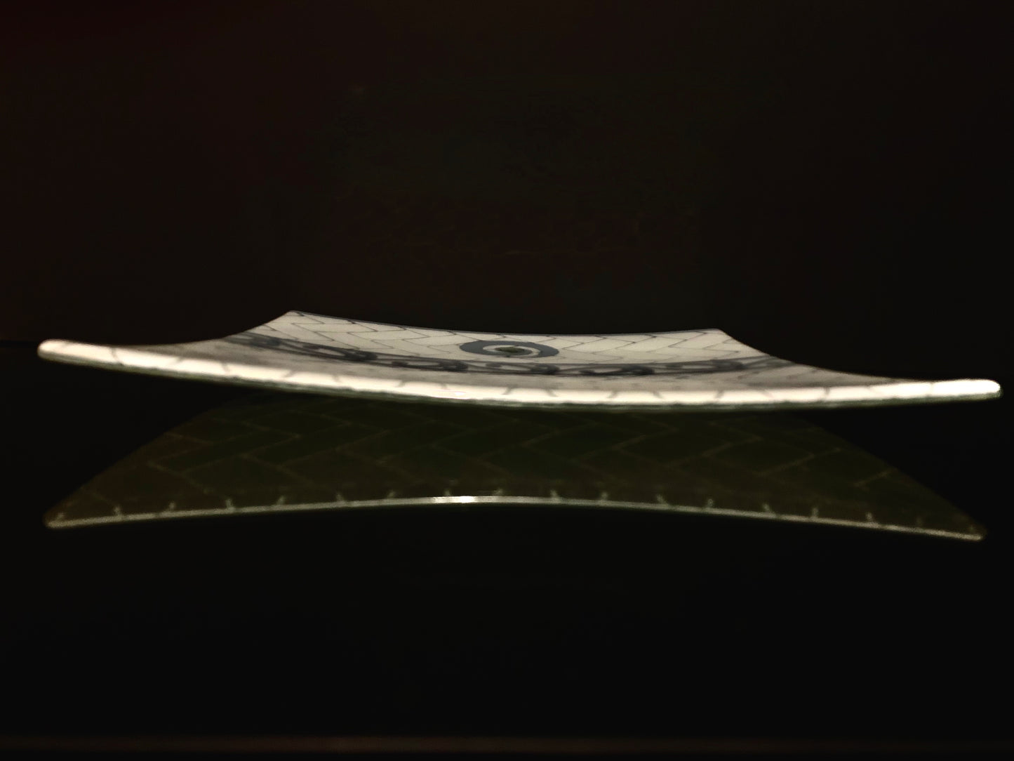 Fused Glass Platter by Maori Boy - Paua Kete Design (White and Grey) 30cm