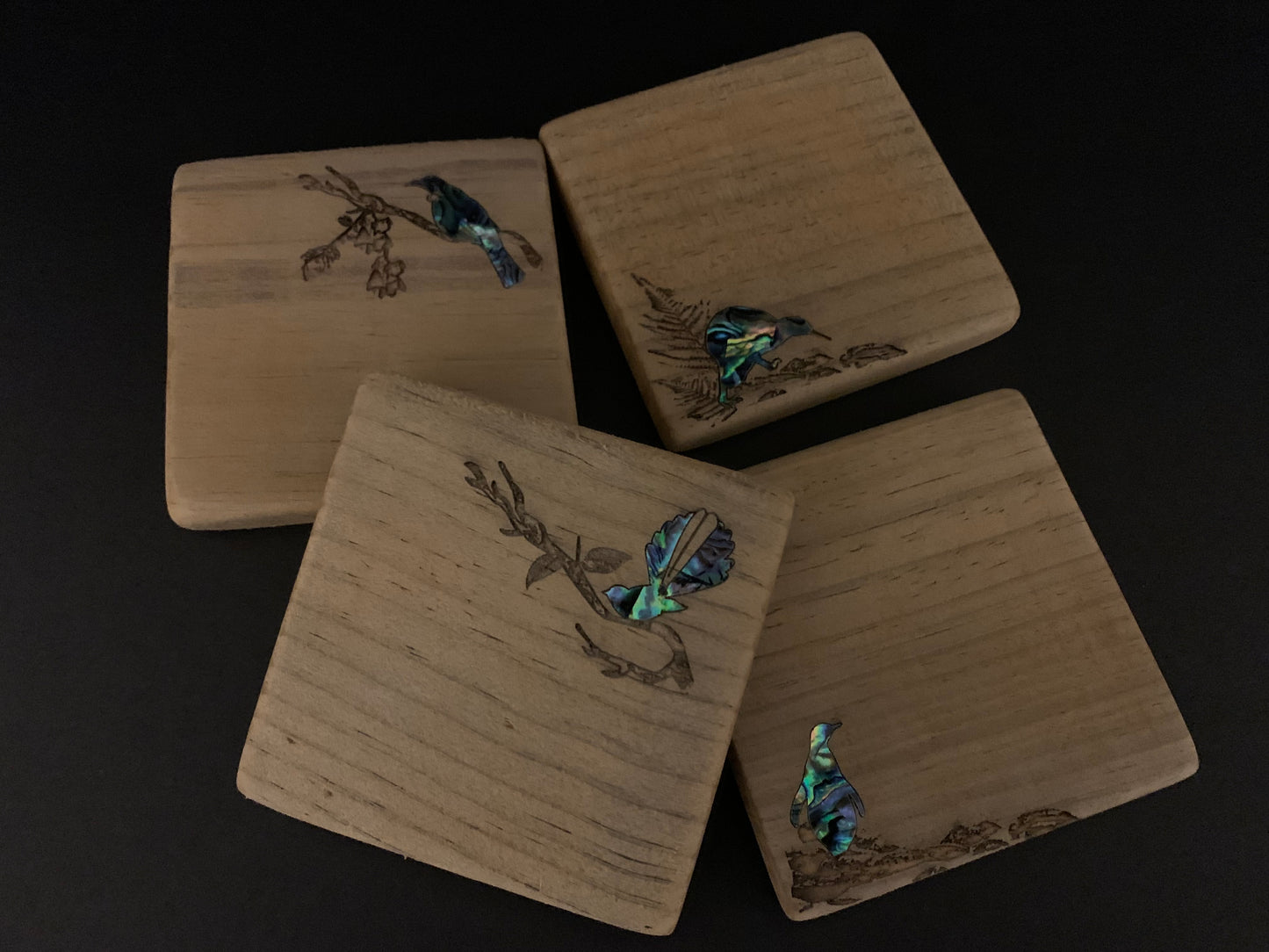 Coaster Set from Recycled Timber and NZ Paua Shell - by Heritage Woodware