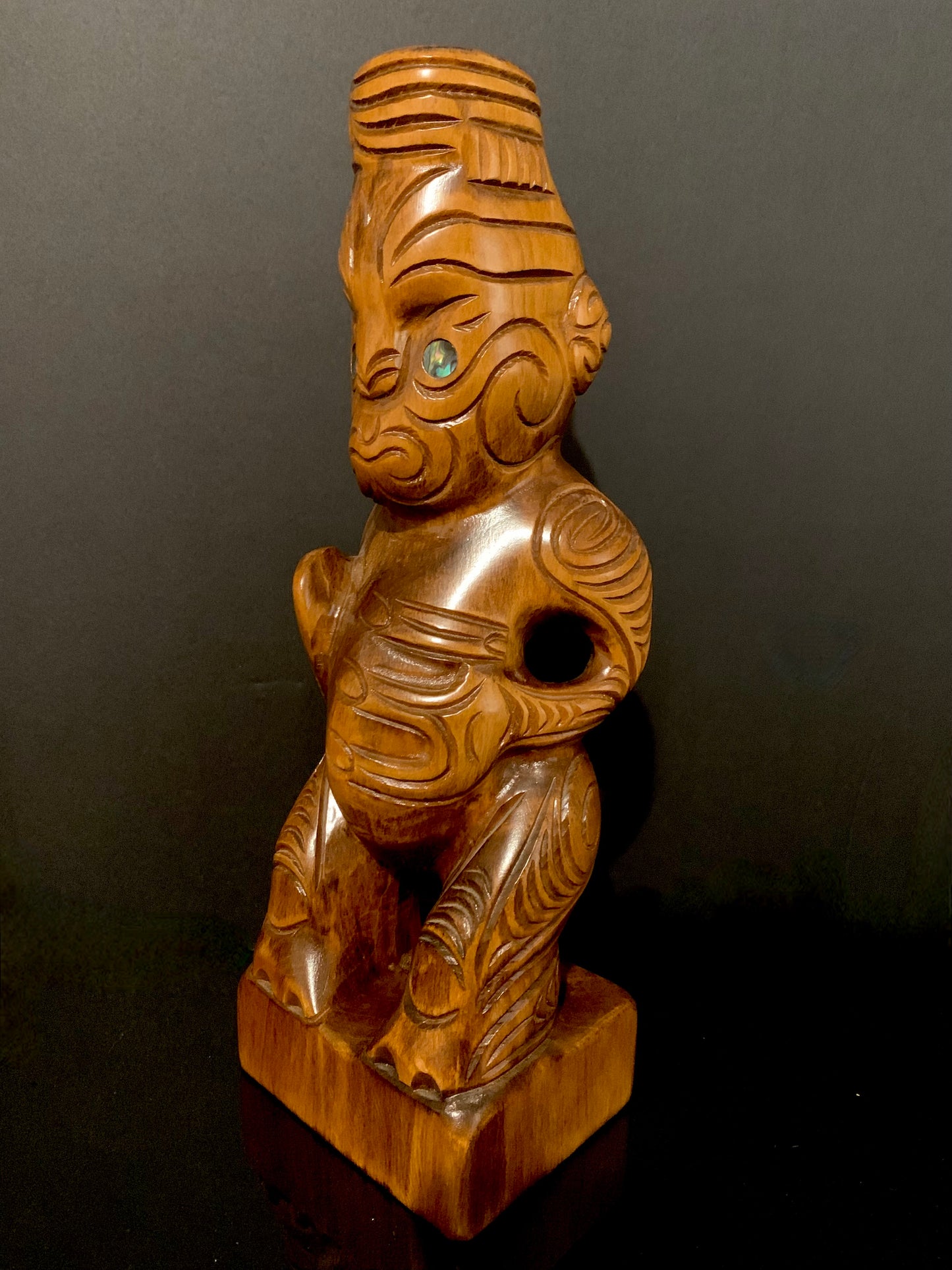 Maori teko teko with patu carved in New Zealand by Wood Masters available from Silver Fern Gallery