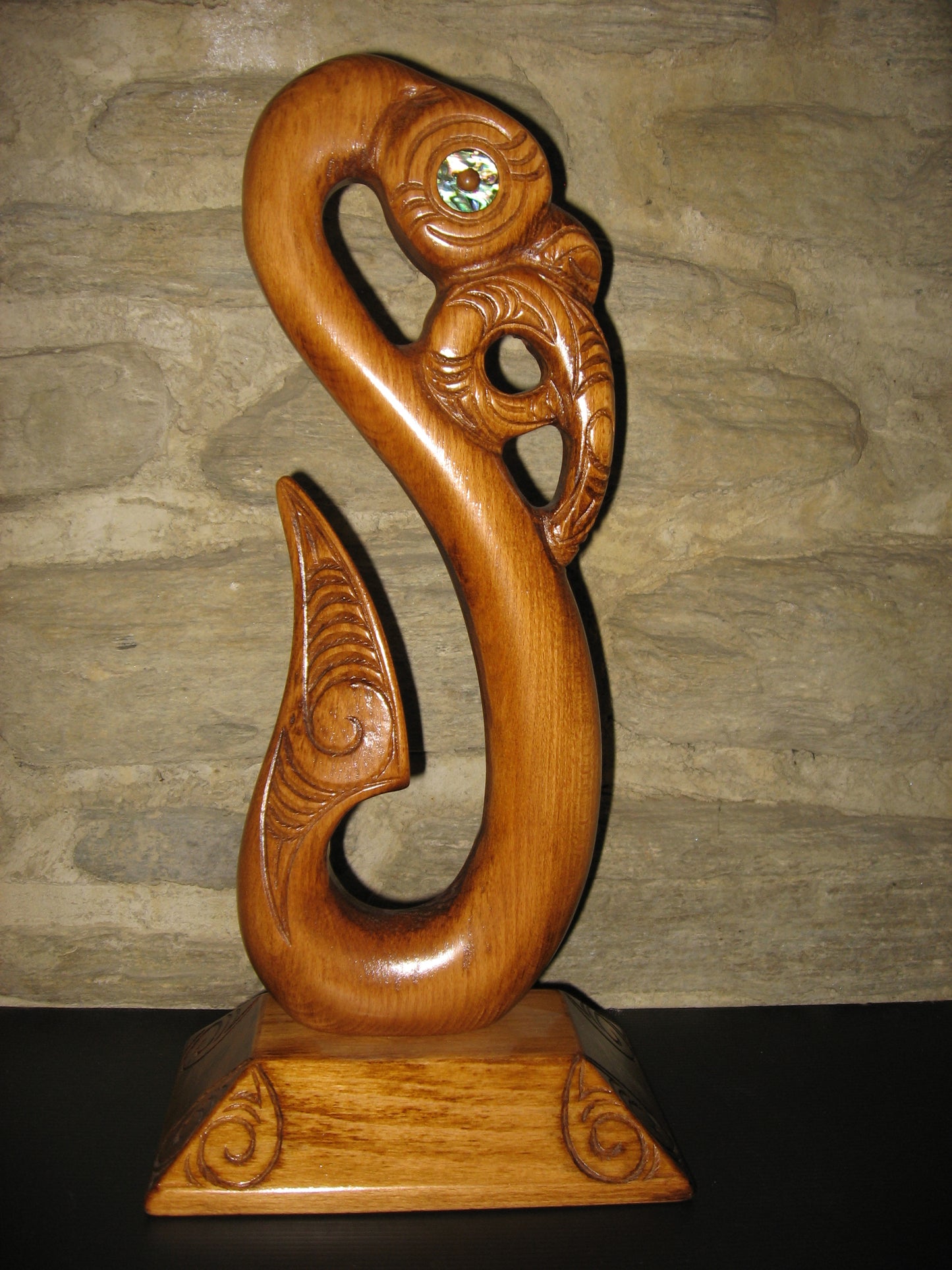 Carved Matau on stand - 43cm by Wood Masters