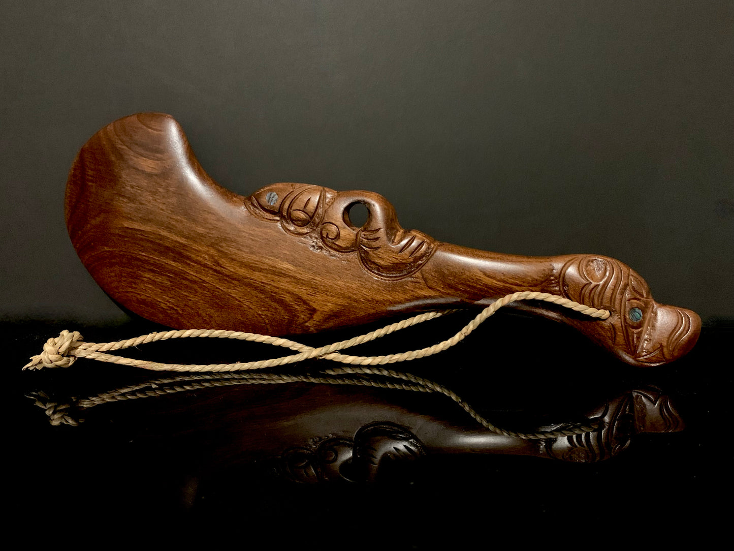 Maori wood wahaika weapon carved in New Zealand and available from Silver Fern Gallery