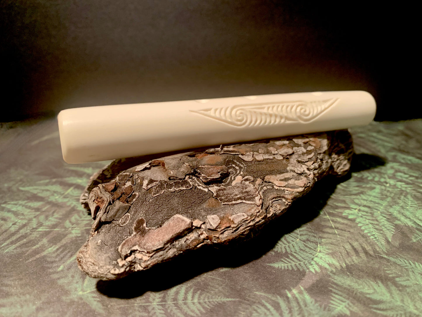 Carved Bone Koauau (flute) - by Alex Sands