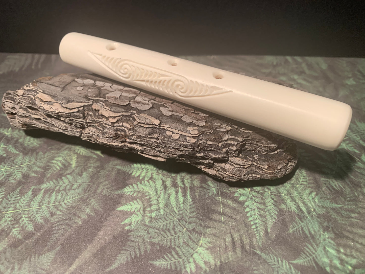 Carved Bone Koauau (flute) - by Alex Sands