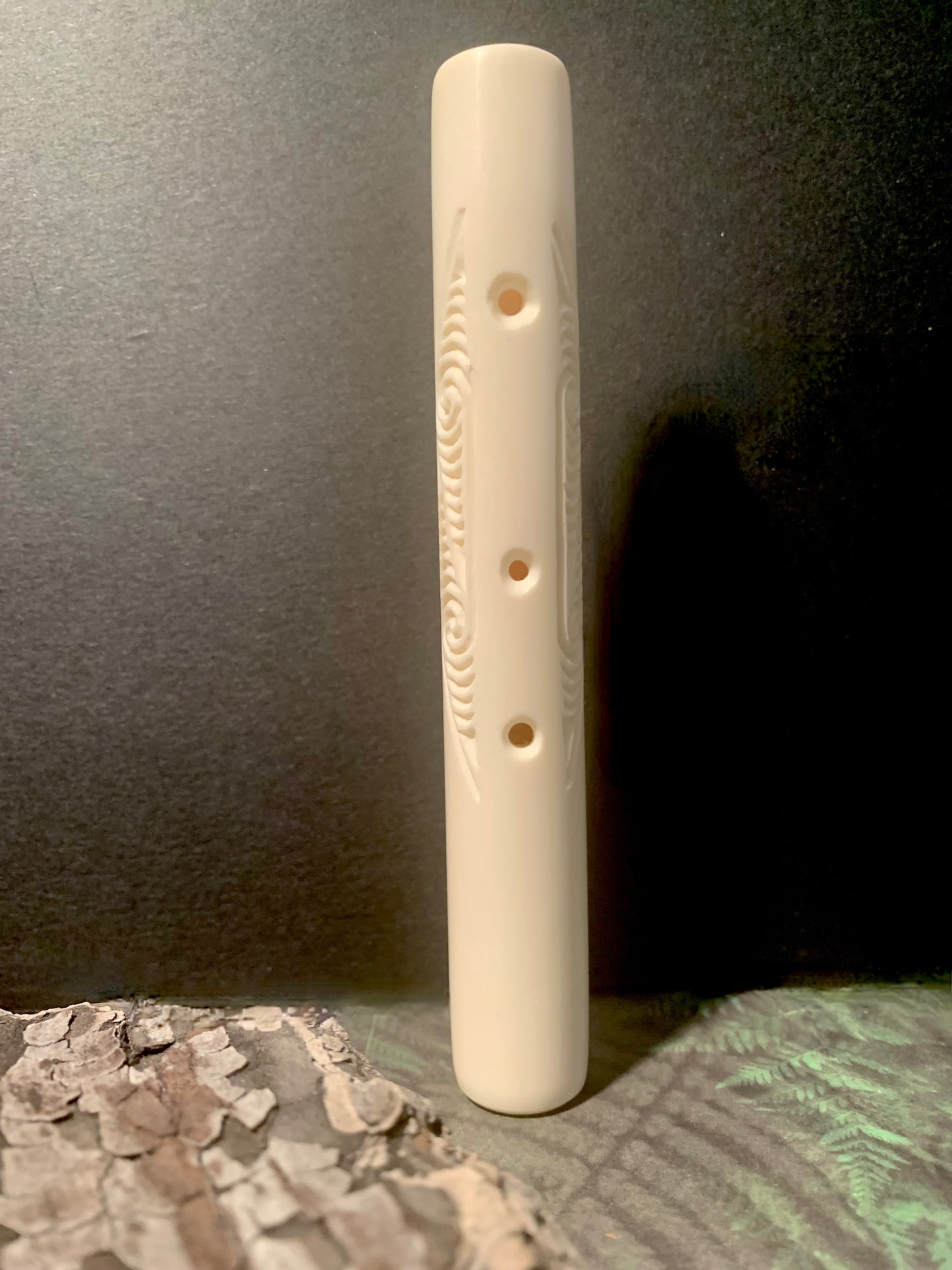 Carved Bone Koauau (flute) - by Alex Sands