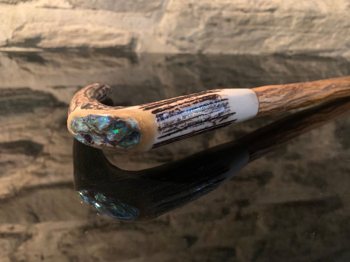 Hand Made Lancewood Walking Stick - Deer Antler and Paua - by John Guise