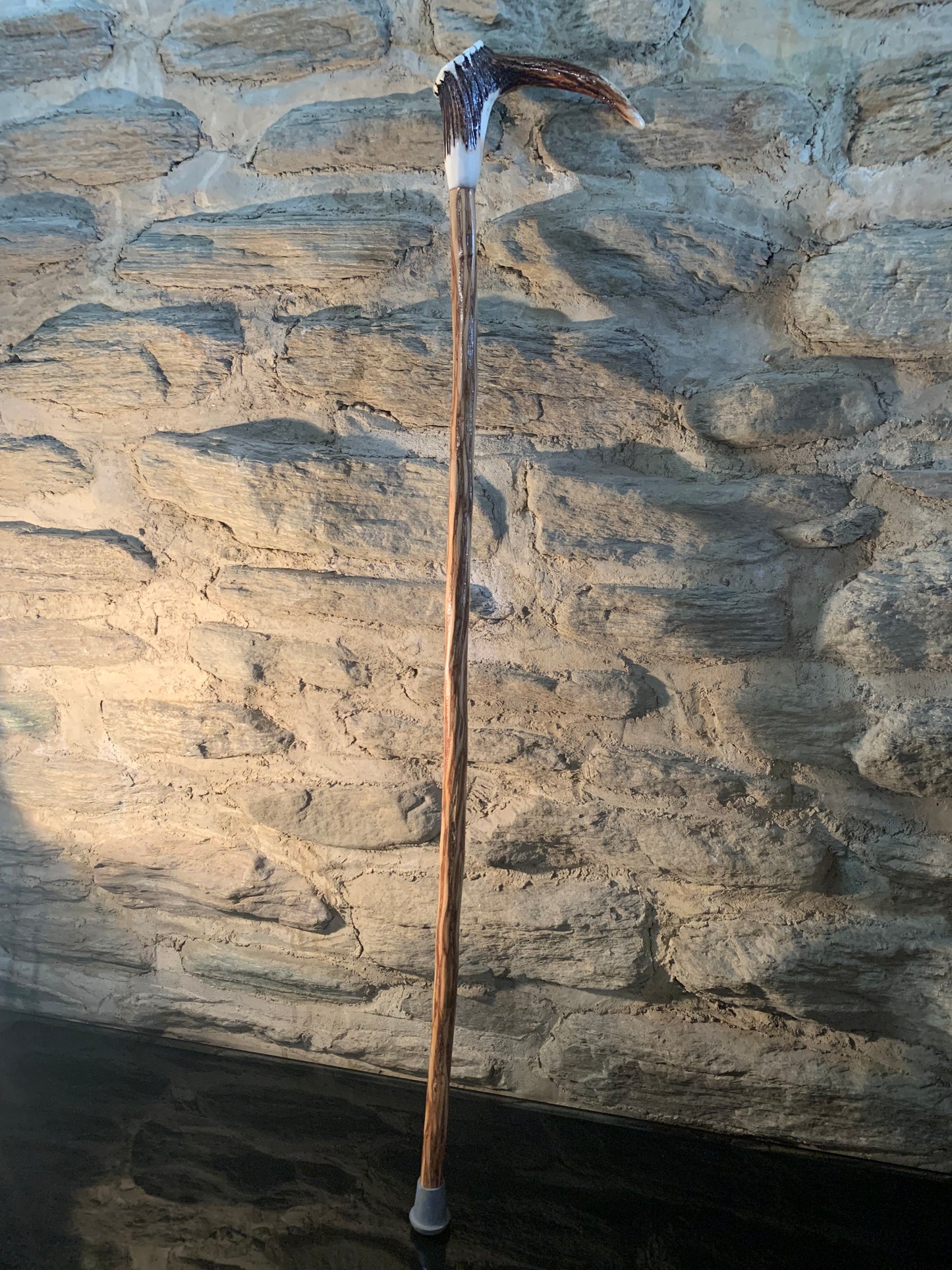 Hand Made Walking Stick - Deer Antler and Paua Disc - by John Guise