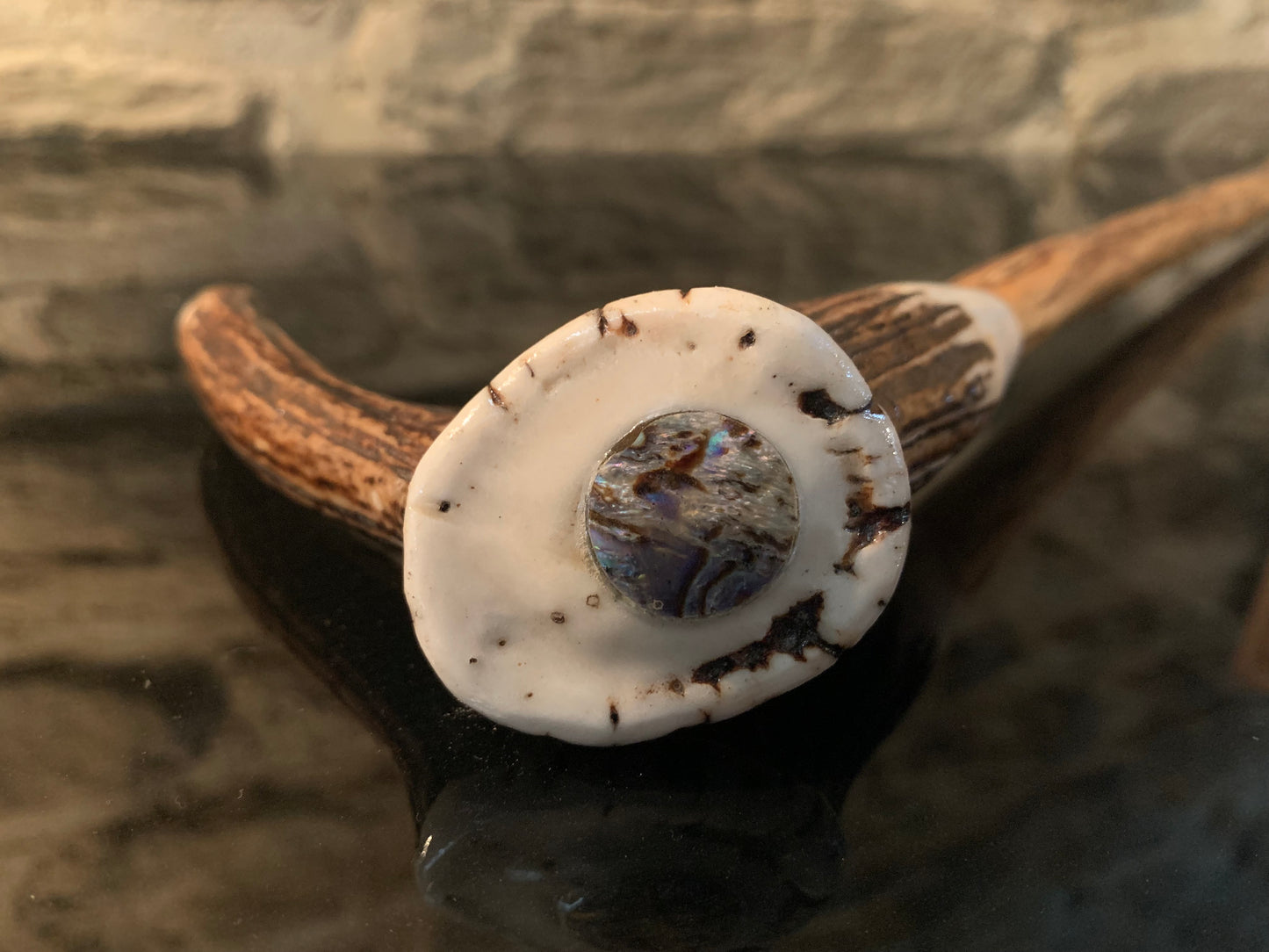 Hand Made Walking Stick - Deer Antler and Paua Disc - by John Guise