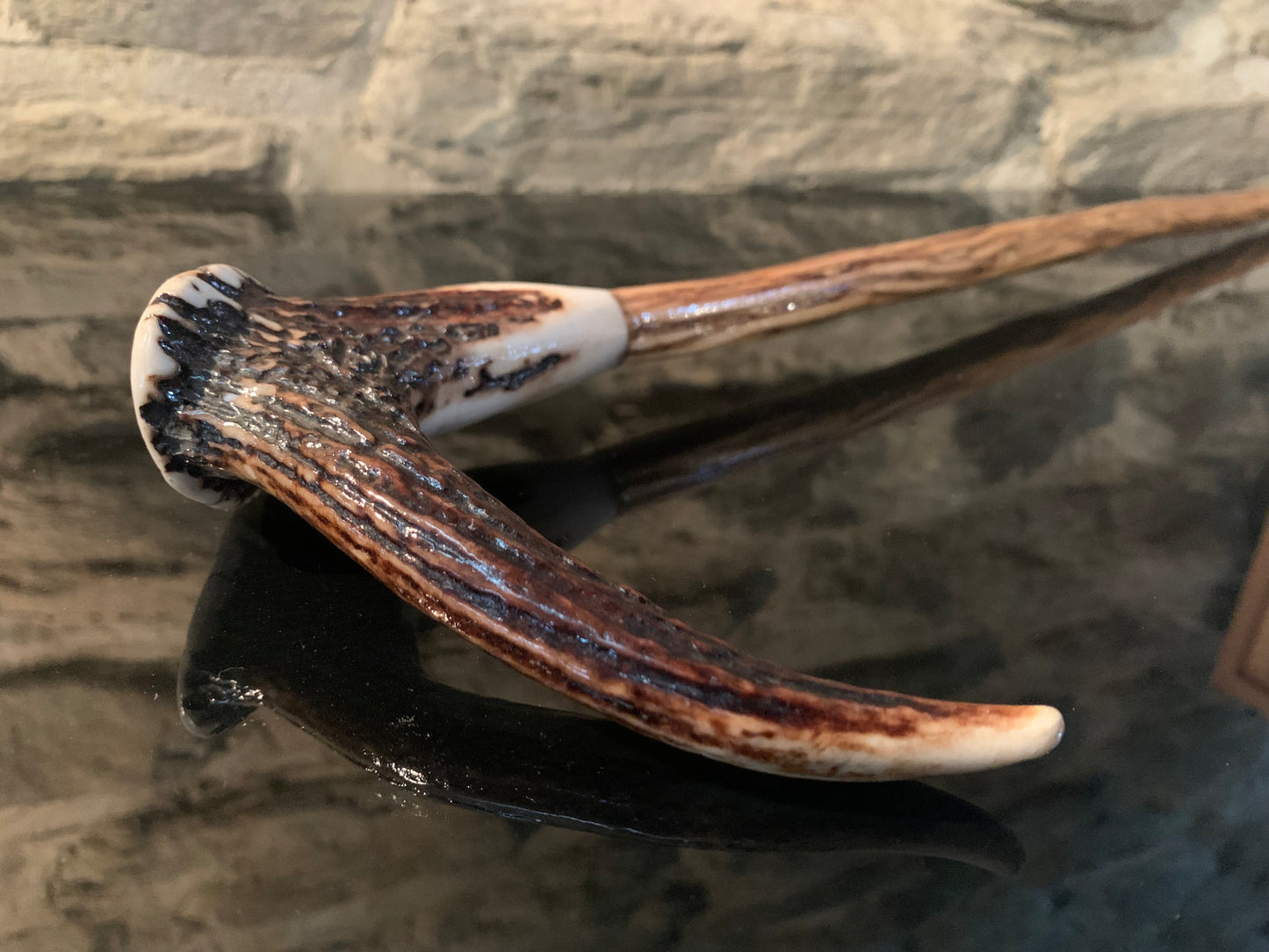 Hand Made Walking Stick - Deer Antler and Paua Disc - by John Guise