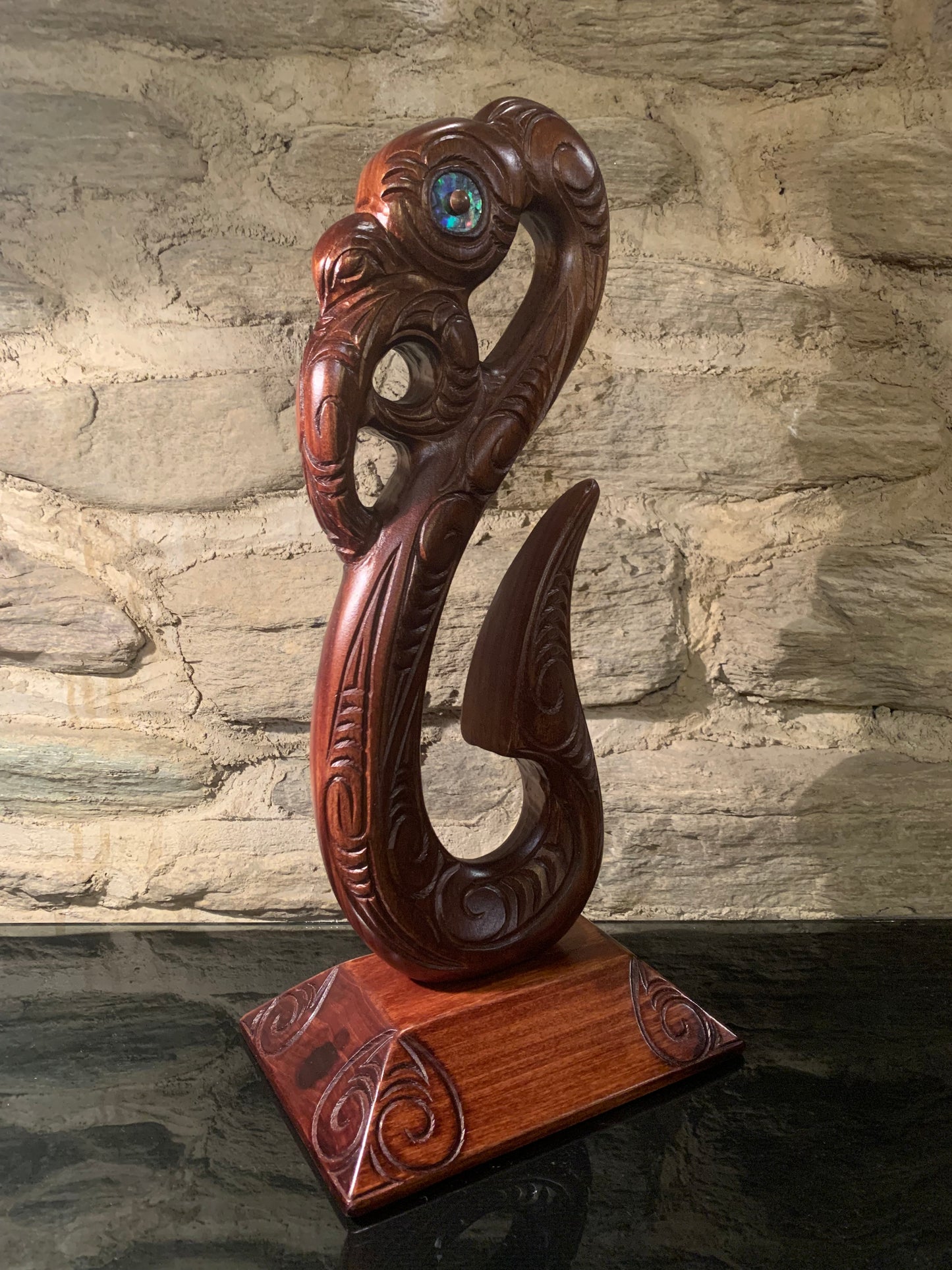 Carved Matau on stand - 43cm by Wood Masters