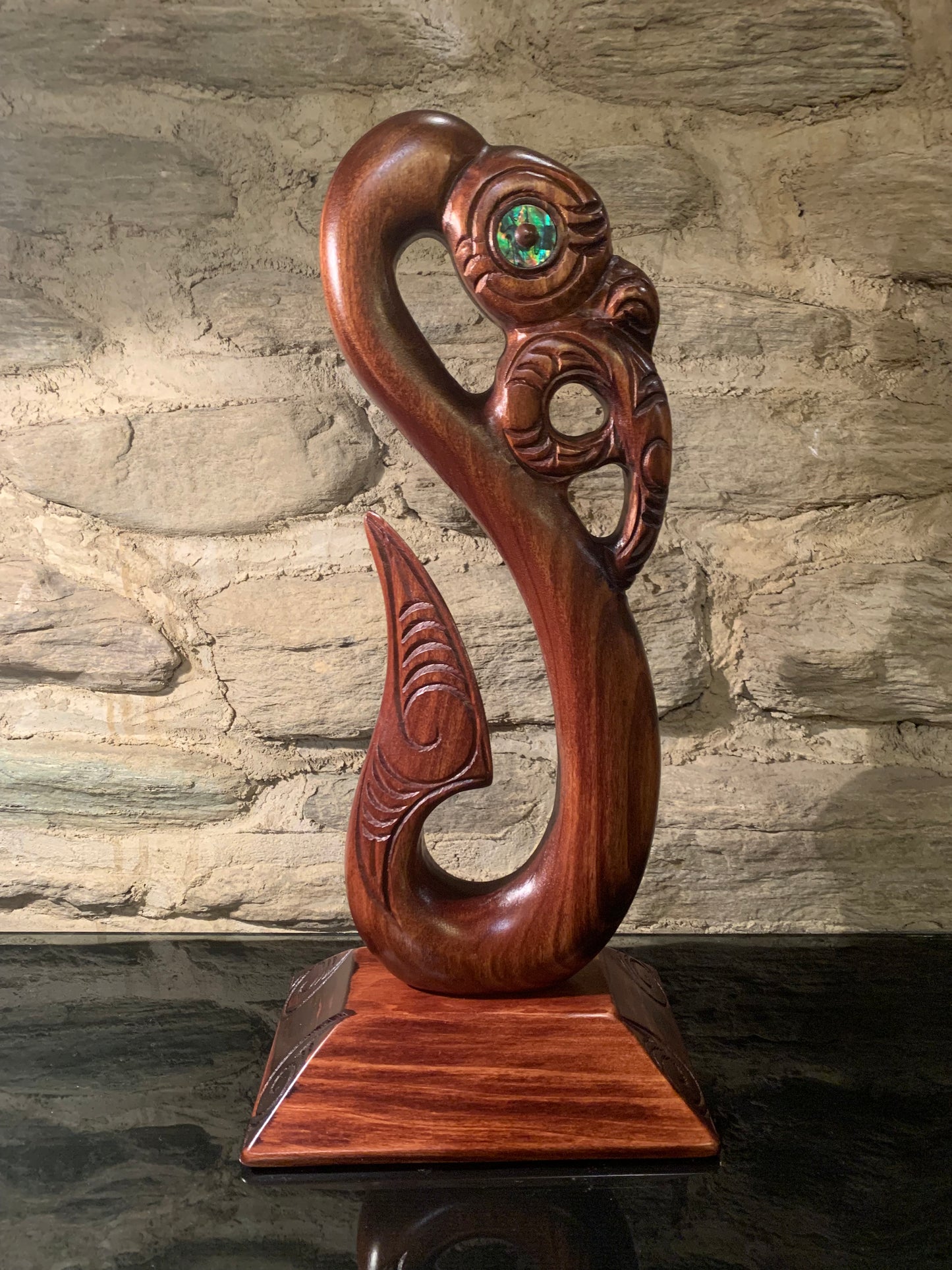 Carved Matau on stand - 43cm by Wood Masters