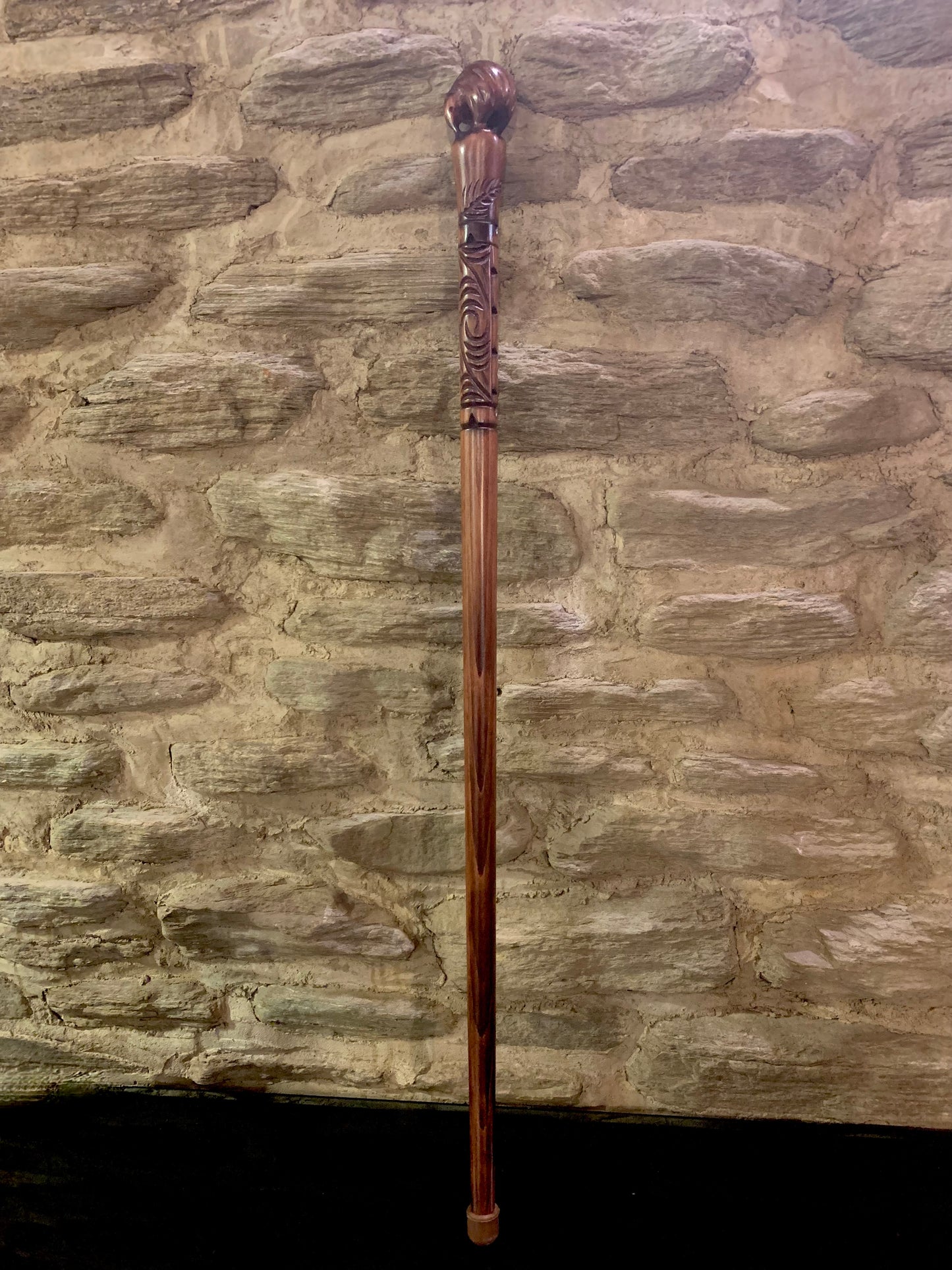 Kiwi Design New Zealand Maori Walking Stick carved by Wood Masters Silver Fern Gallery Queenstown