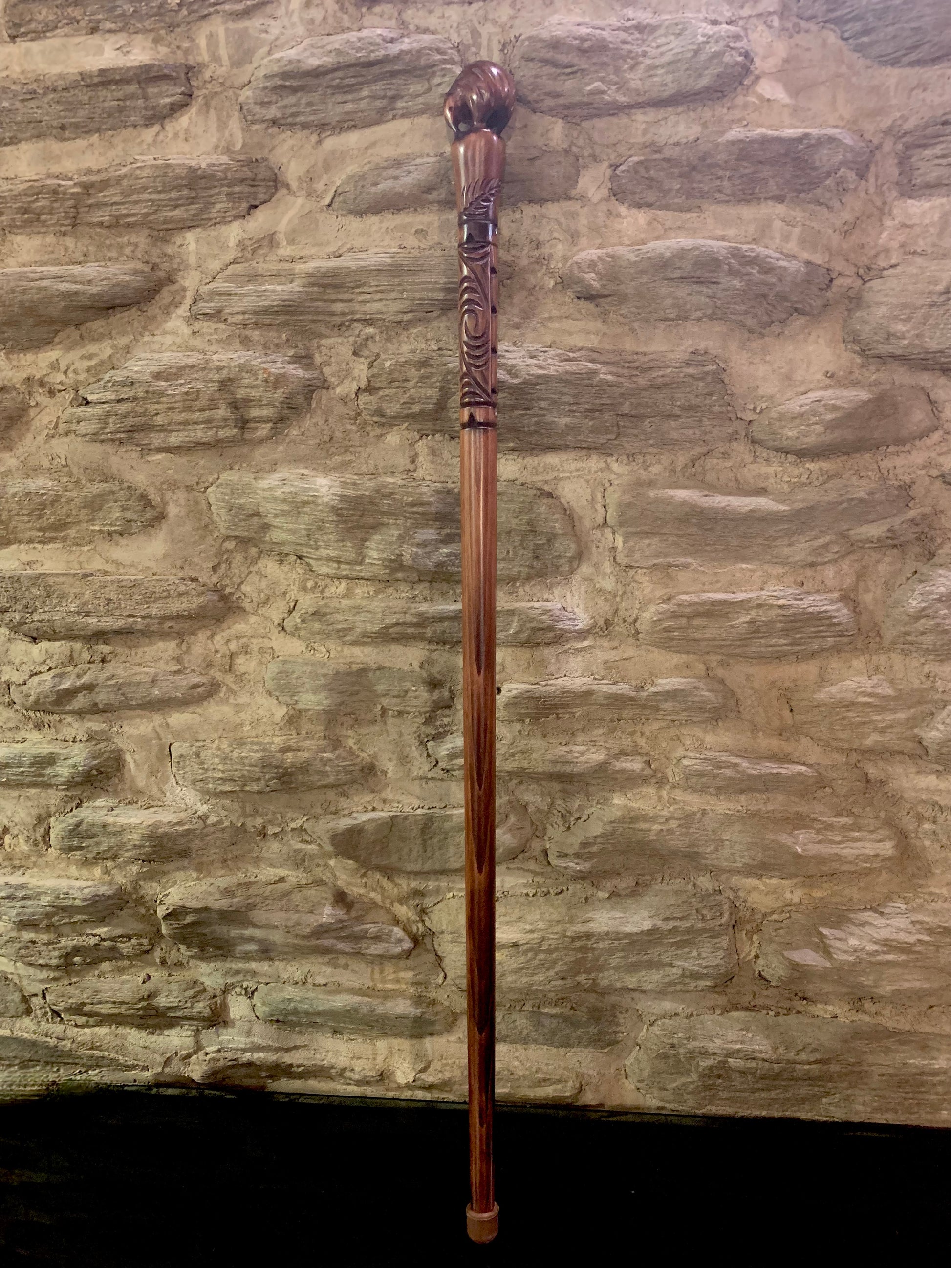Kiwi Design New Zealand Maori Walking Stick carved by Wood Masters Silver Fern Gallery Queenstown