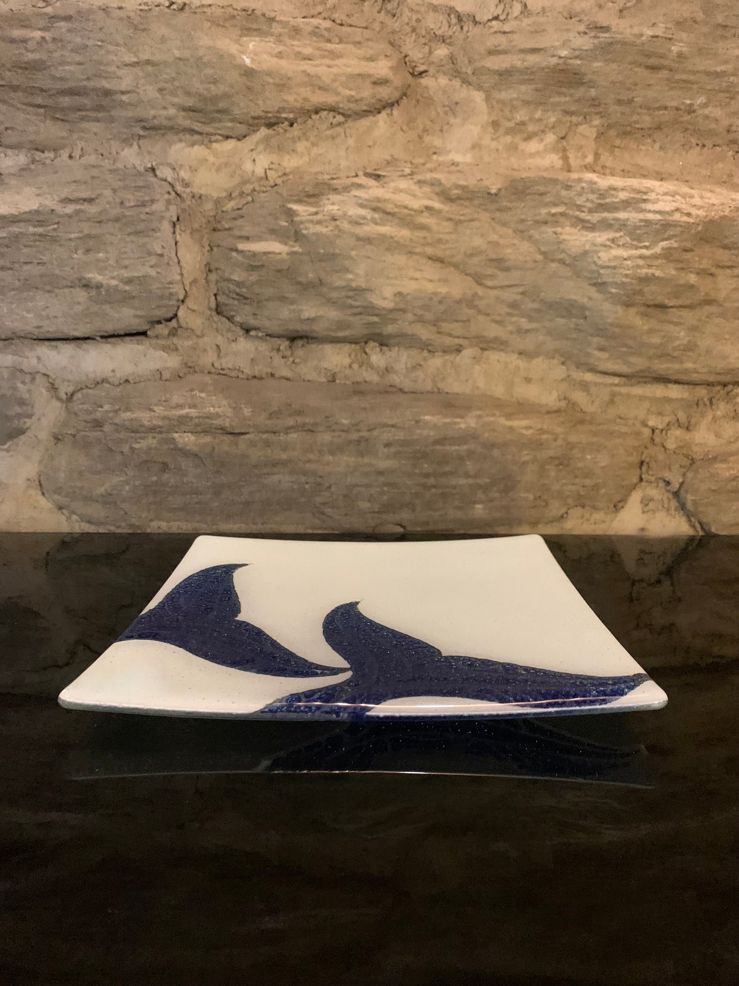 Fused Glass Platter by Maori Boy - Whale Tail Design - blue 20cm