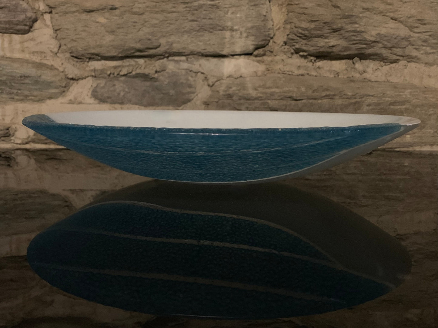 Fused Glass Bowl by Maori Boy - Kapowai (dragonfly) Design (white and aqua) 32cm
