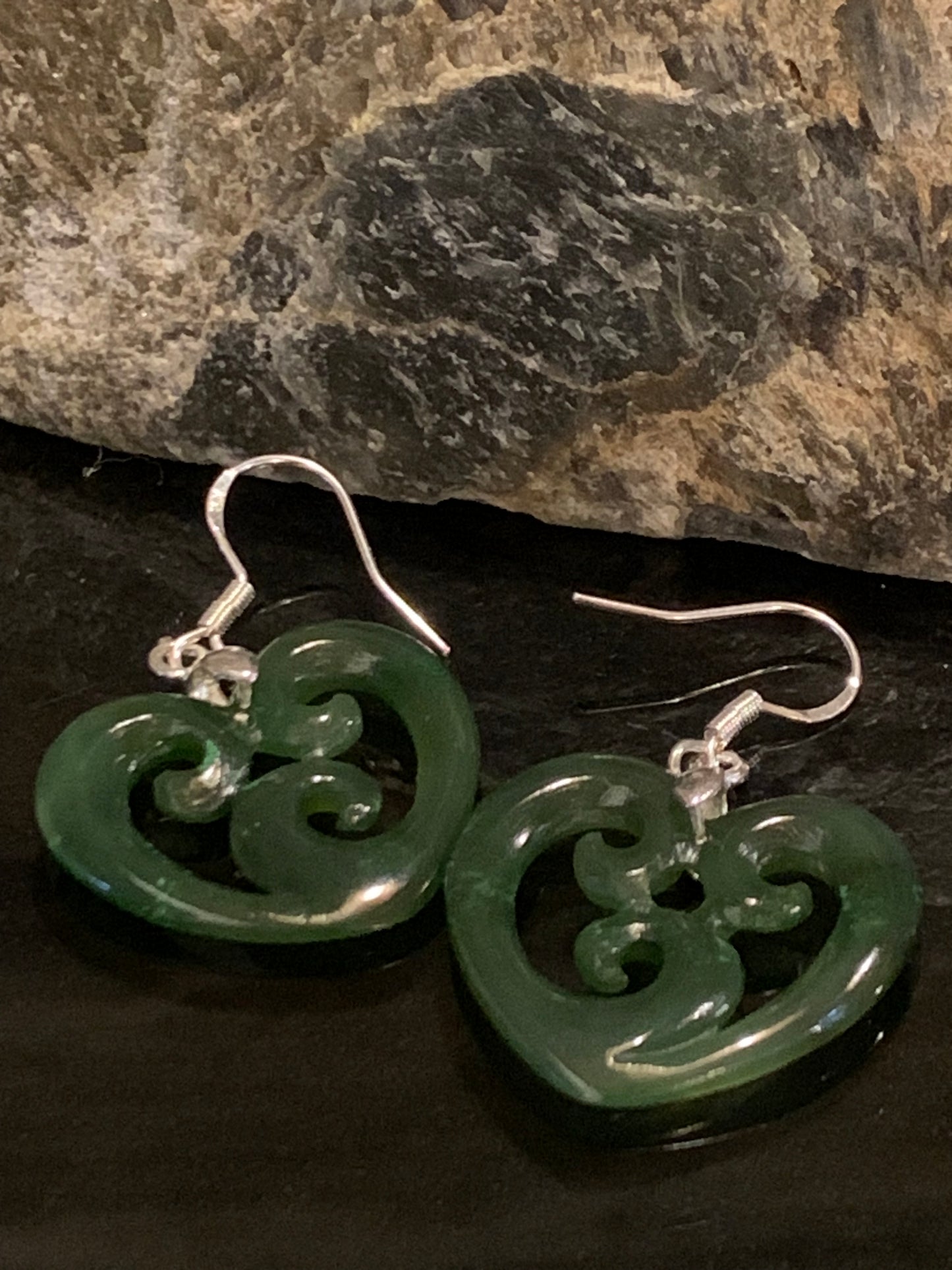 Pounamu Heart Koru Earrings