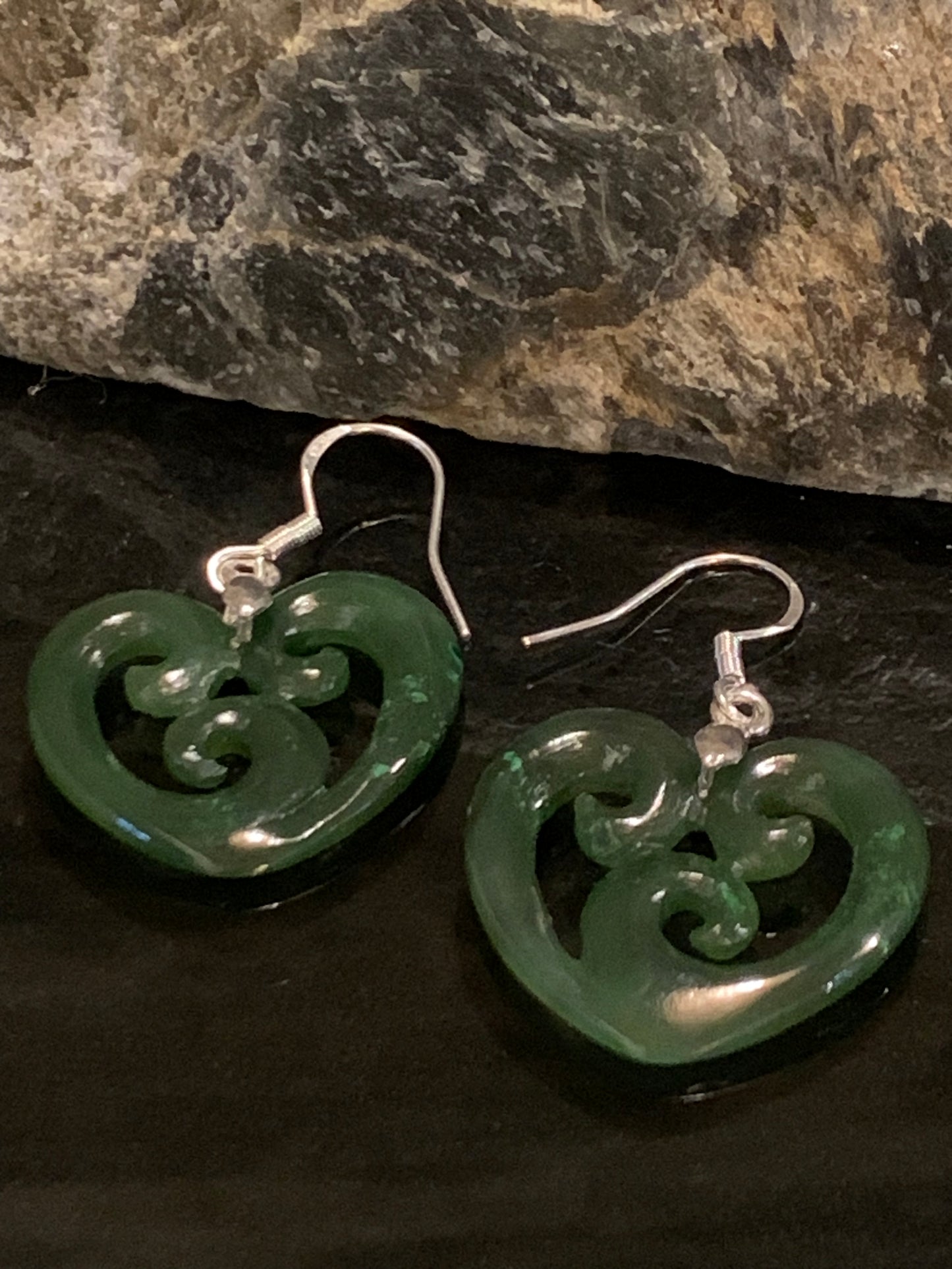 Pounamu Heart Koru Earrings