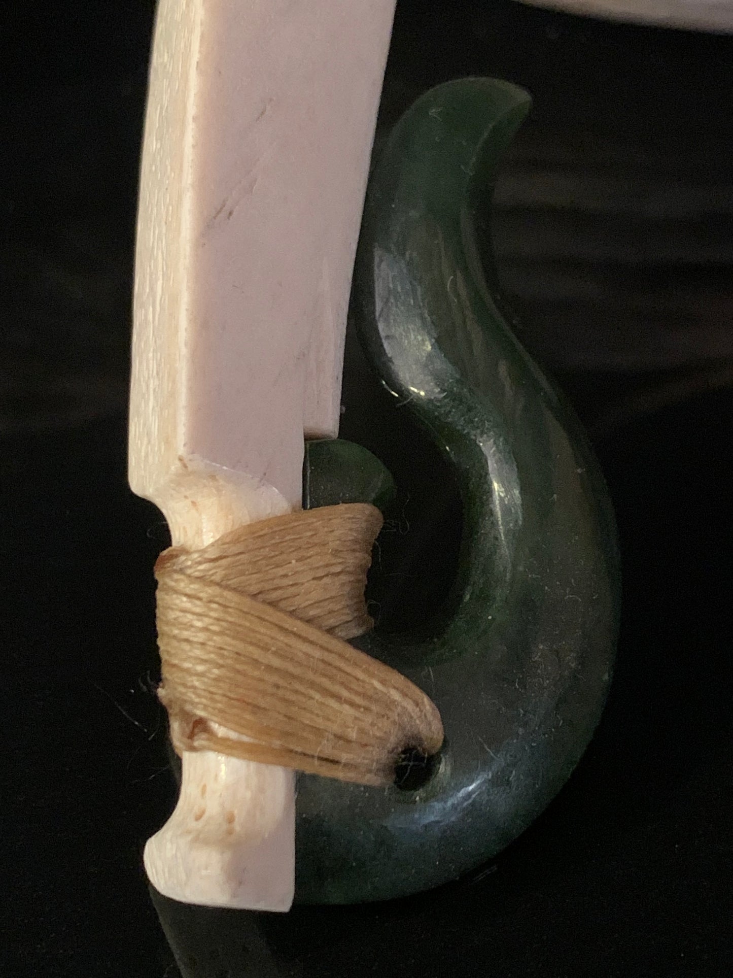 Large Whalebone and Pounamu Hei Matau Pendant by Alex Sands
