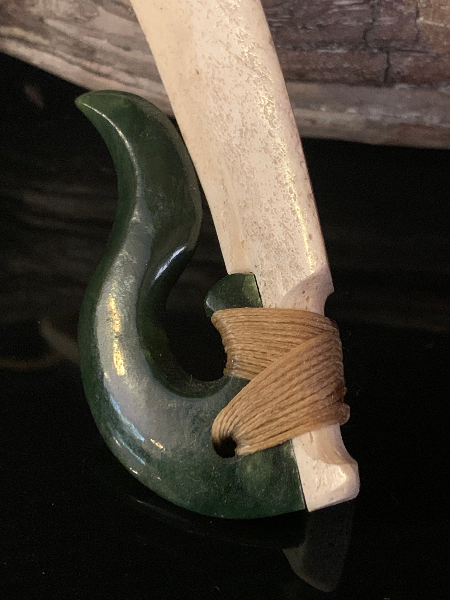 Large Whalebone and Pounamu Hei Matau Pendant by Alex Sands