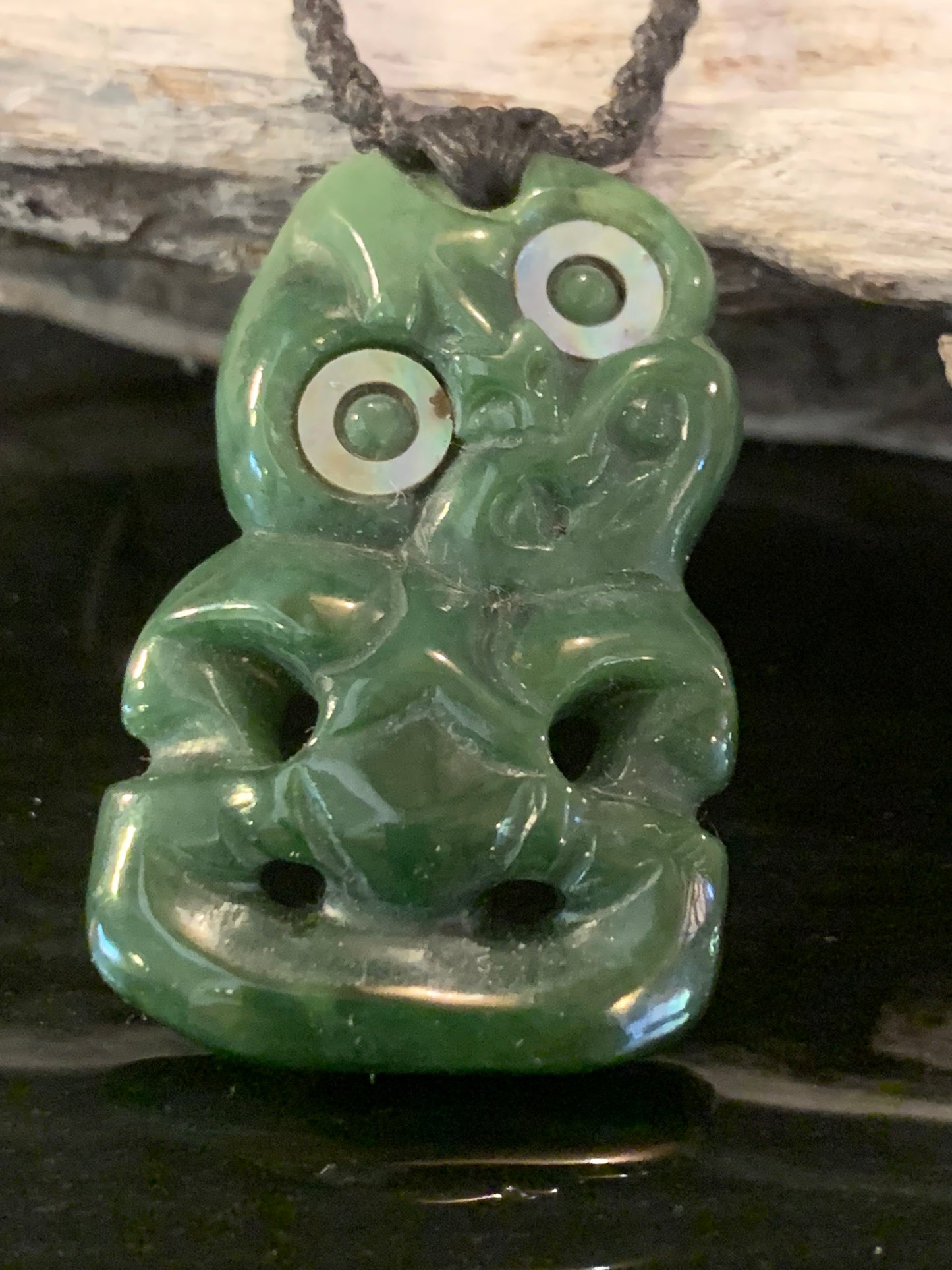 Pounamu Hei Tiki 45mm - black plaited cord