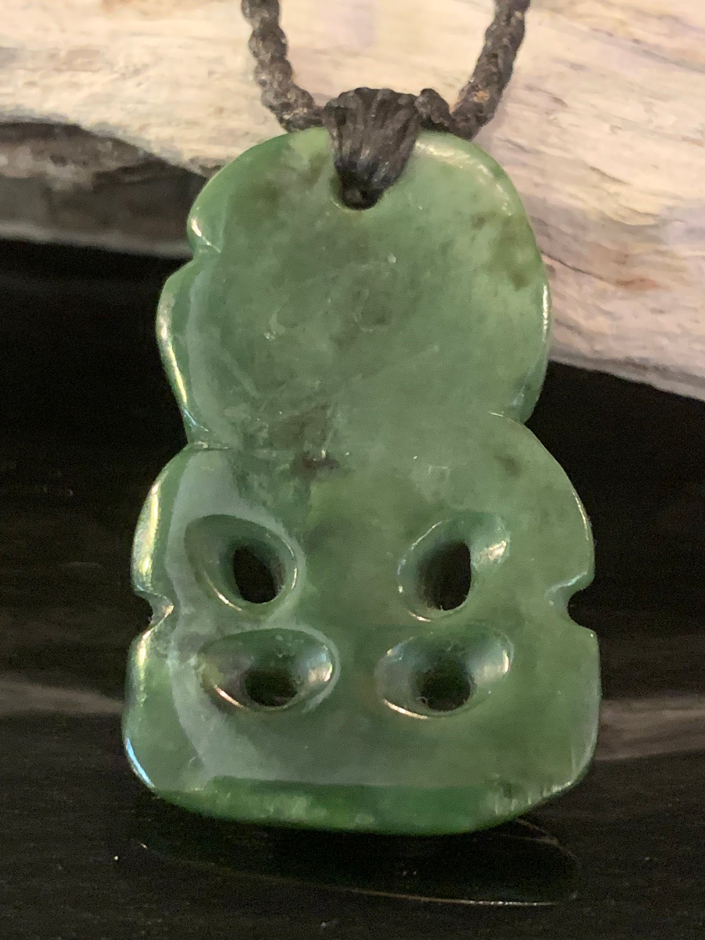 Pounamu Hei Tiki 45mm - black plaited cord