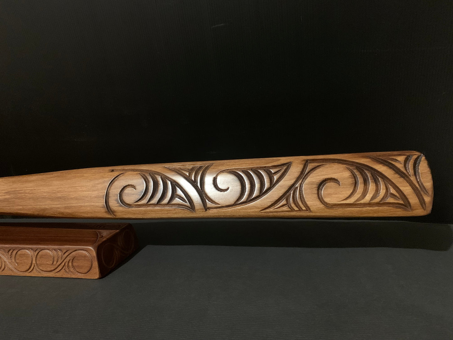 Carved Taiaha with Jade Tongue - 143cm by Wood Masters