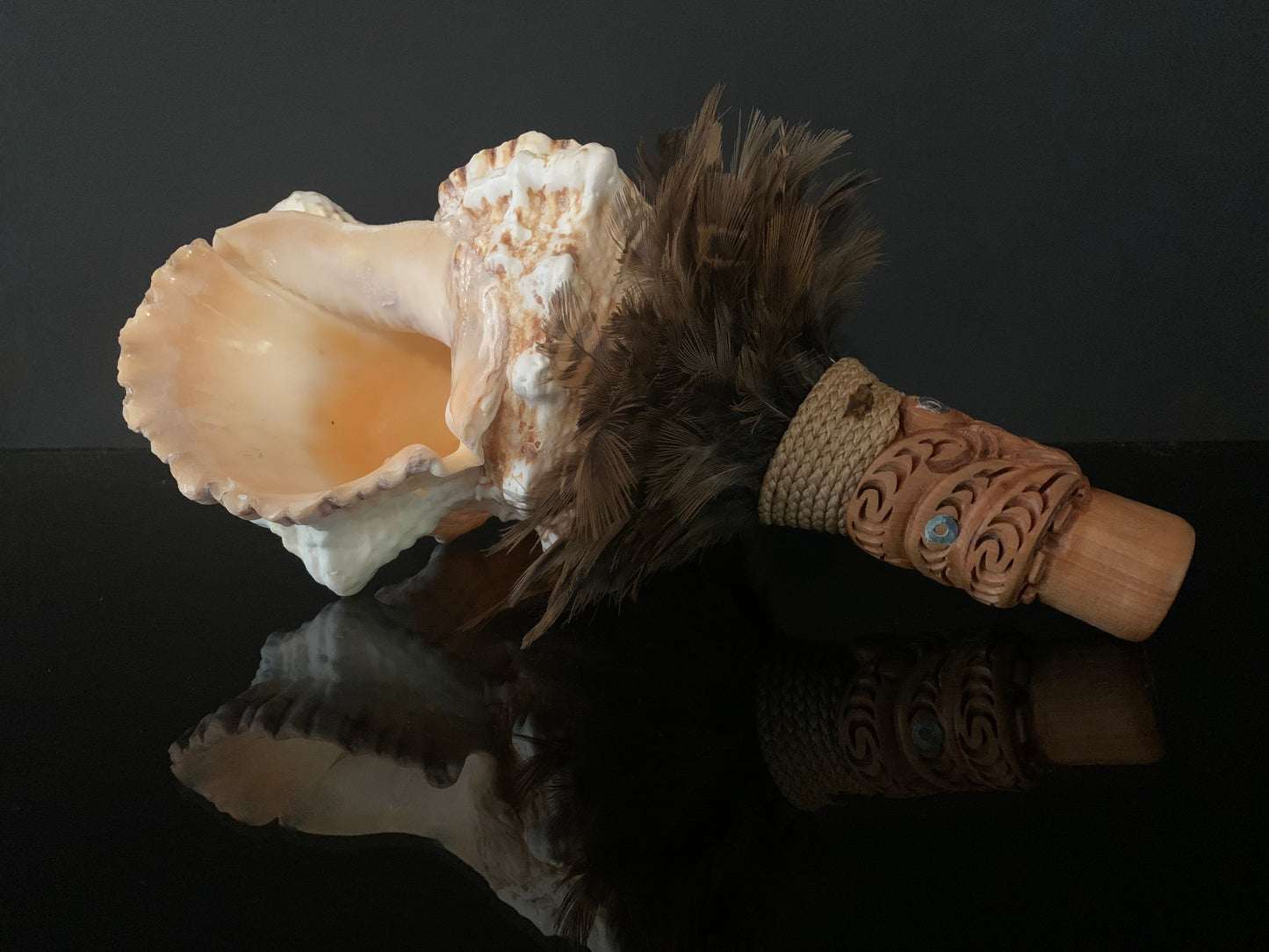 Carved Putatara (Conch Shell Trumpet) by Alex Sands