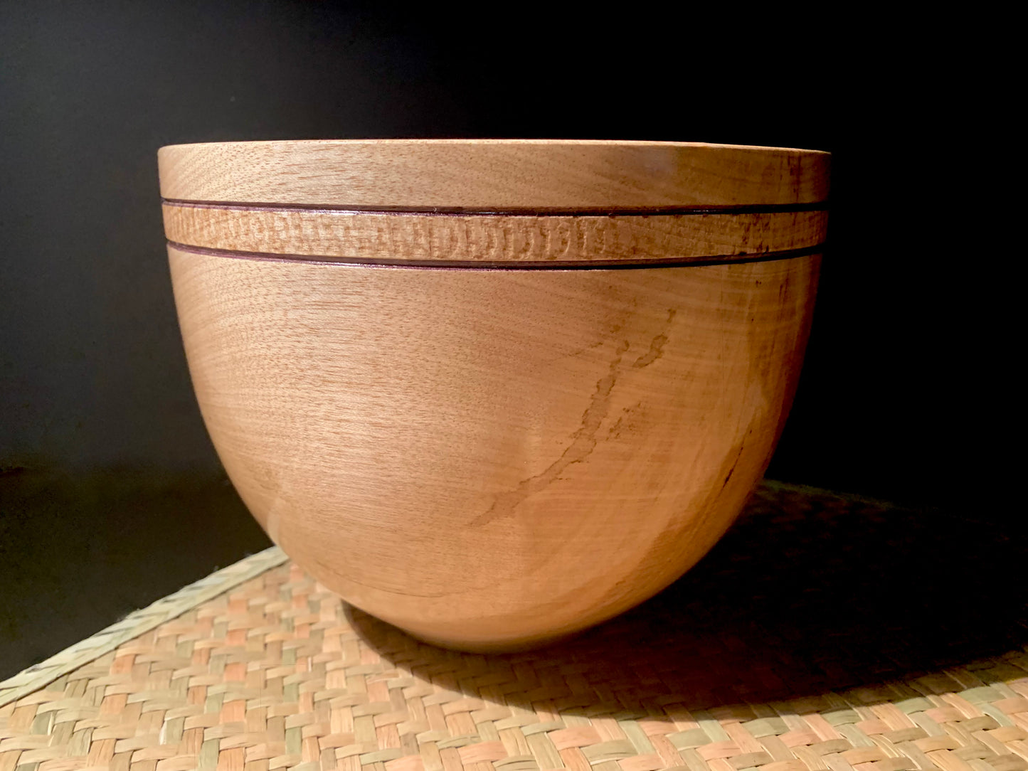 Spalted woodturned bowl with feature patterned detailing under the rim.