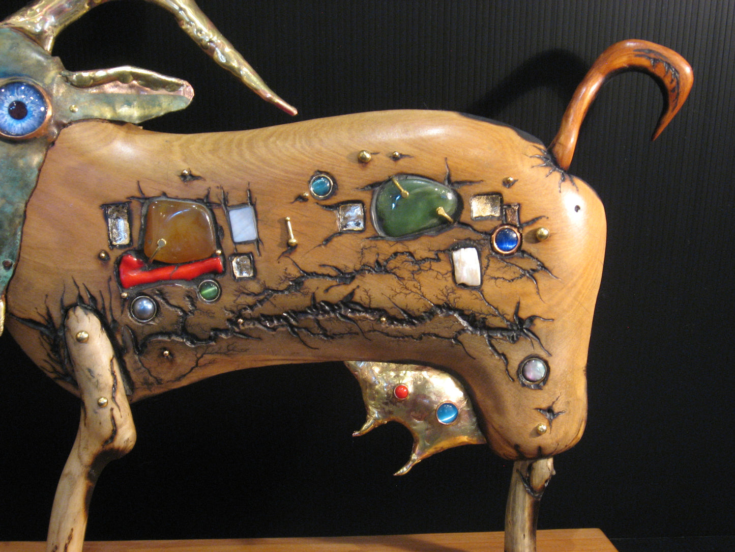 Goat Sculpture Art of Metal and Wood Detail by Serge Souslov Silver Fern Gallery