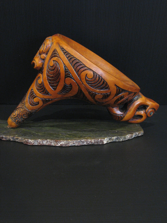 New Zealand Maori Taonga Korere Feeding Funnel Wood Carving by Gary Holder Silver Fern Gallery