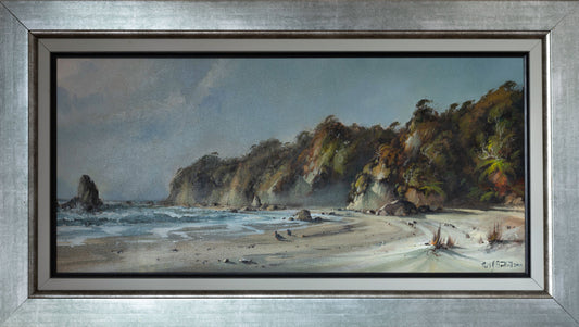 Framed Oil Painting by renowned landscape artist Neil J Bartlett of Cole Beach Westland NZ Silver Fern Gallery