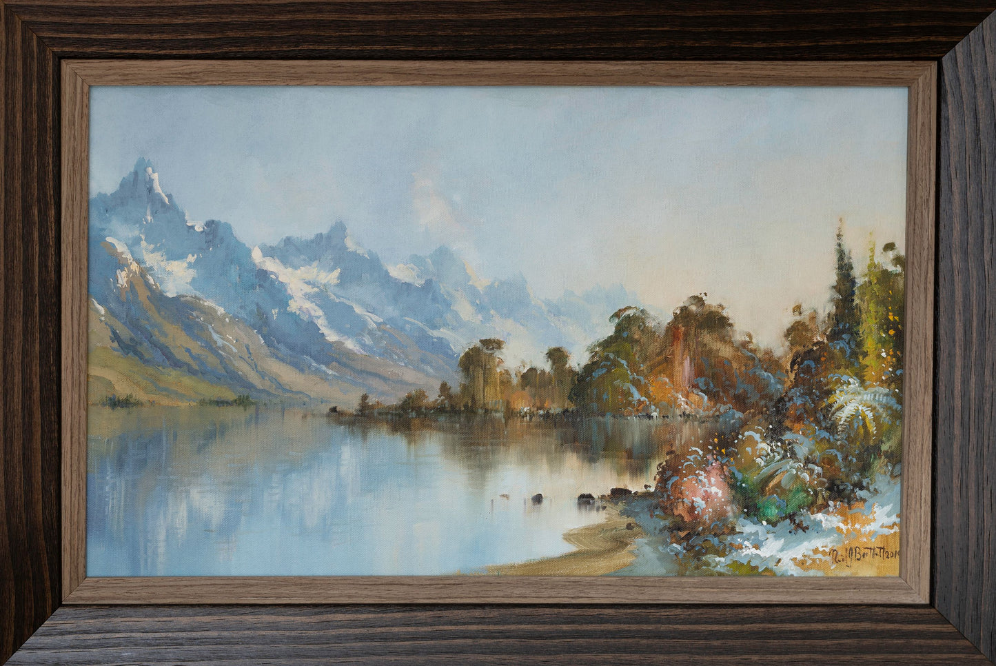 Framed Oil Painting by Neil J Bartlett Winter Morning Lake Wakatipu NZ Silver Fern Gallery