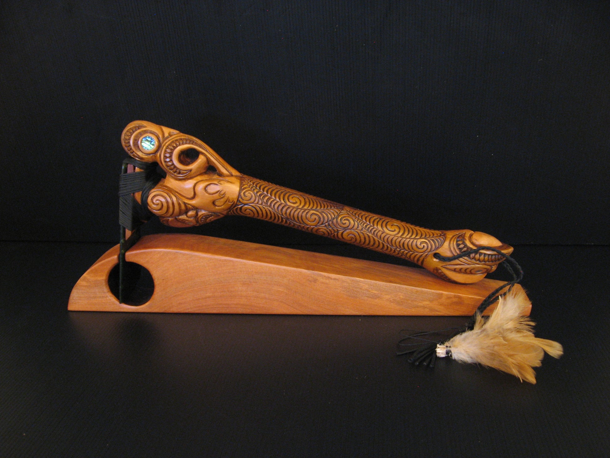 Hand Carved Toki Poutangata on Stand by Jason Holder Silver Fern Gallery