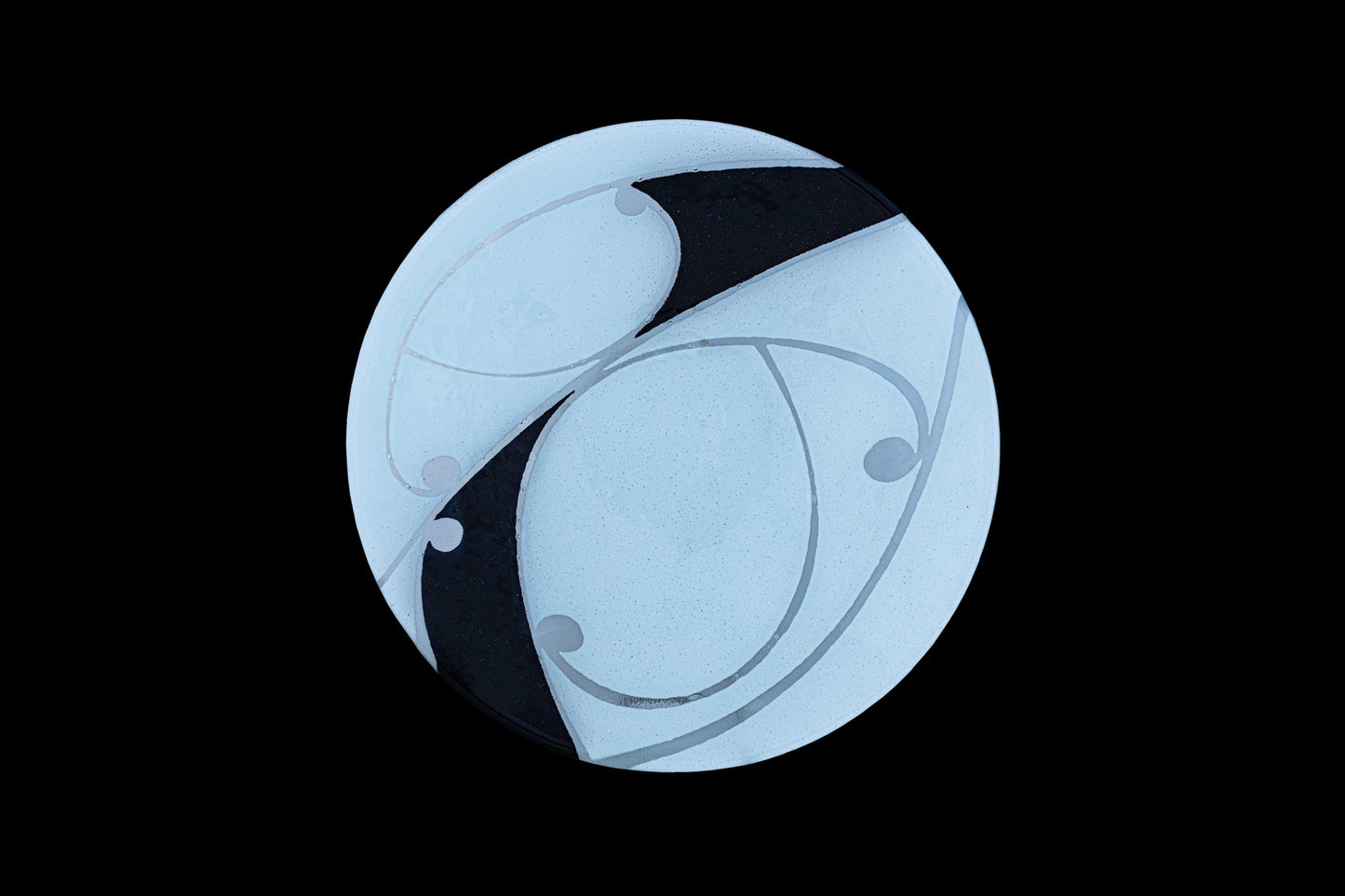 Fused Glass Bowl by Maori Boy - Kawakawa Design (black and white) 40cm