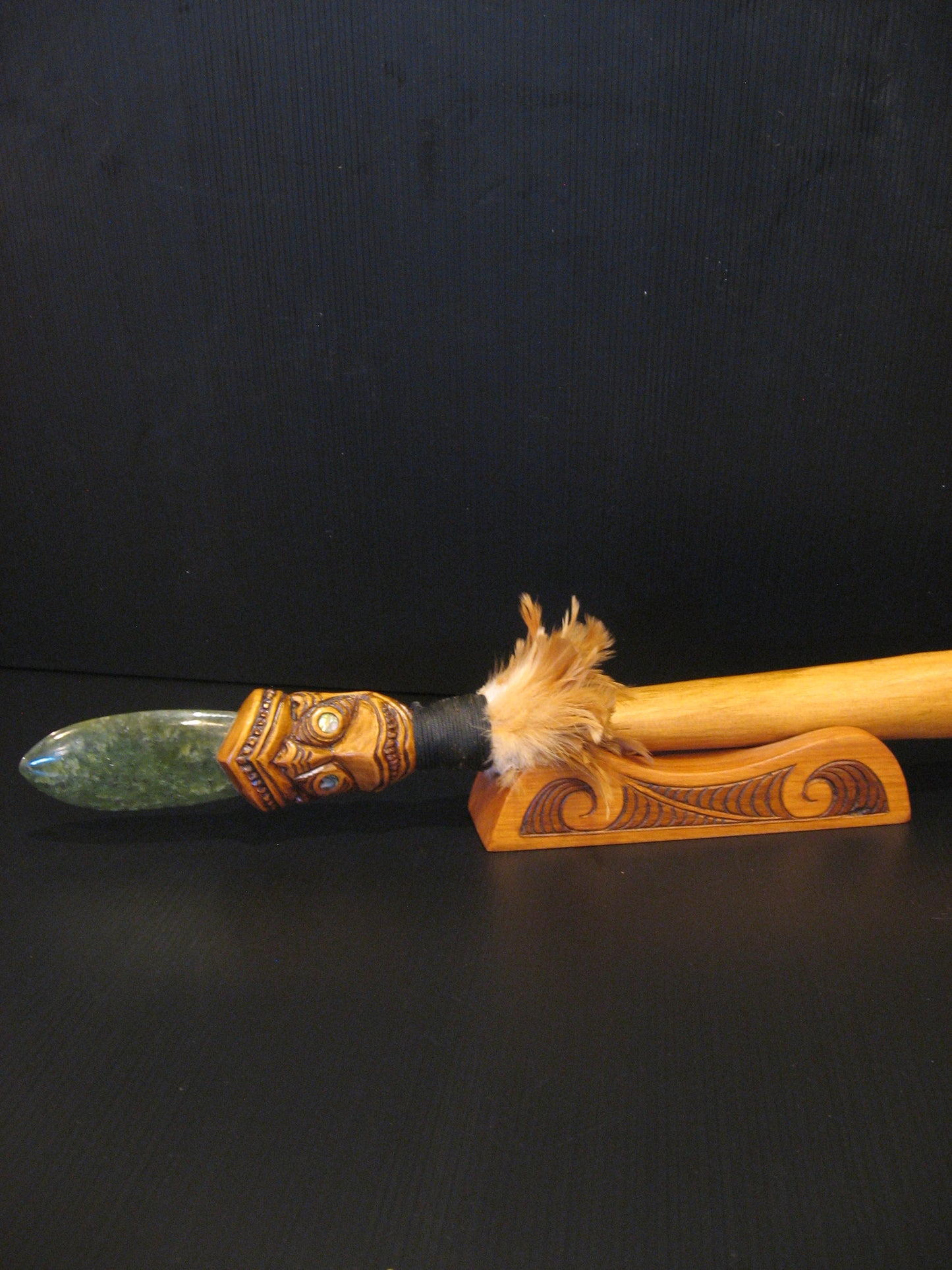 Hand Carved Taiaha on Stand by Jason Holder Silver Fern Gallery