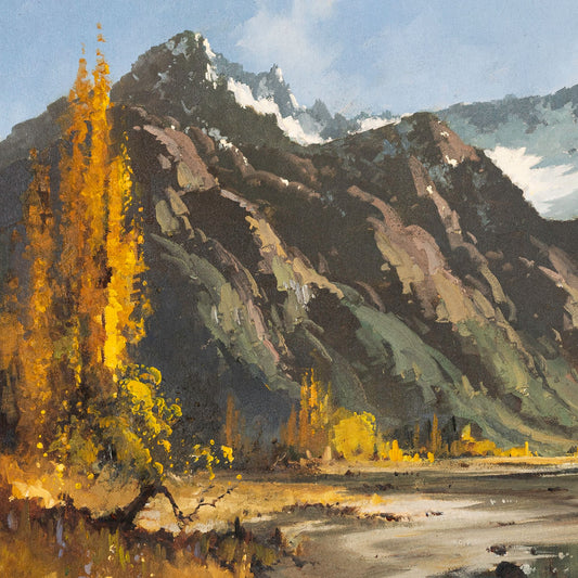 Partial detail of Framed Oil Painting by renowned landscape artist Neil J Bartlett of Matukituki near Wanaka in the Autumn Silver Fern Gallery