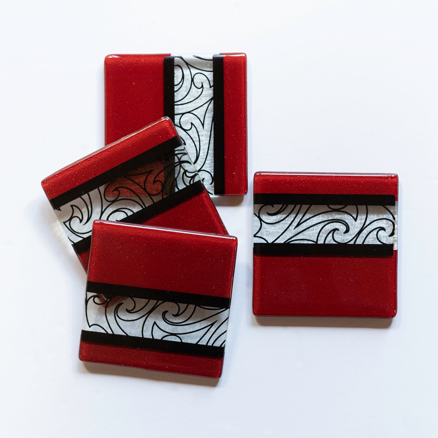 Fused Glass Coaster Set by Maori Boy Rongo Design Silver Fern Gallery