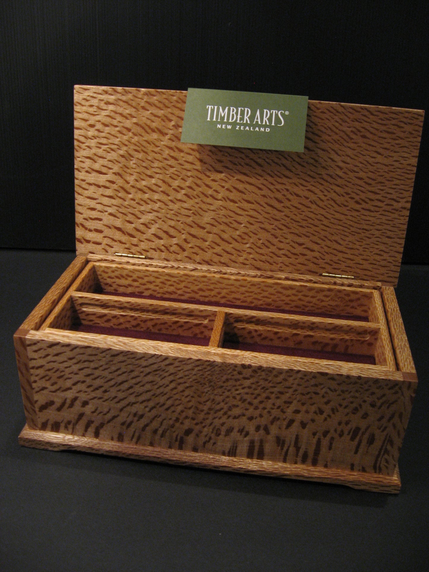 Inside Deluxe Rewarewa Wooden Jewellery Box by Timber Arts Silver Fern Gallery