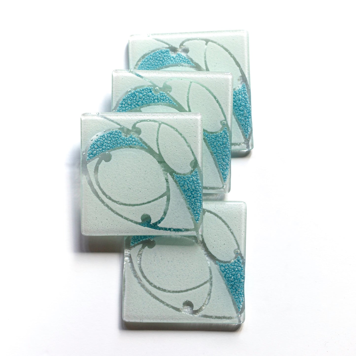 Fused Glass Coaster Set by Maori Boy Kawakawa Design Silver Fern Gallery