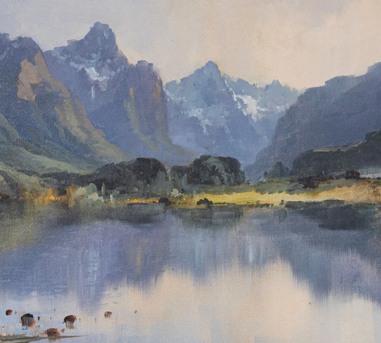 Partial detail of Oil Painting by renowned landscape artist Neil J Bartlett of Diamond Lake Glenorchy NZ Silver Fern Gallery