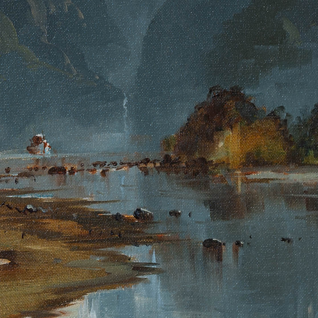 Detail of Oil Painting by Neil J Bartlett Mitre Peak Milford Sound Silver Fern Gallery