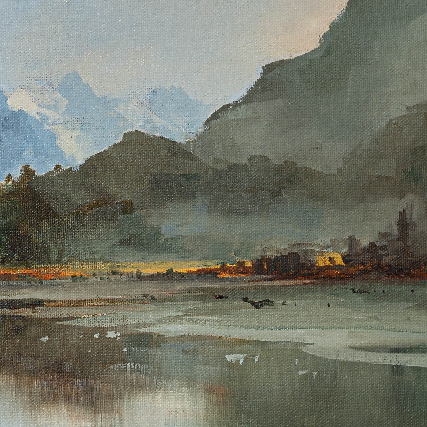 Detail of Oil Painting by Neil J Bartlett Morning Cattle Drive Dart Valley Glenorchy Silver Fern Gallery