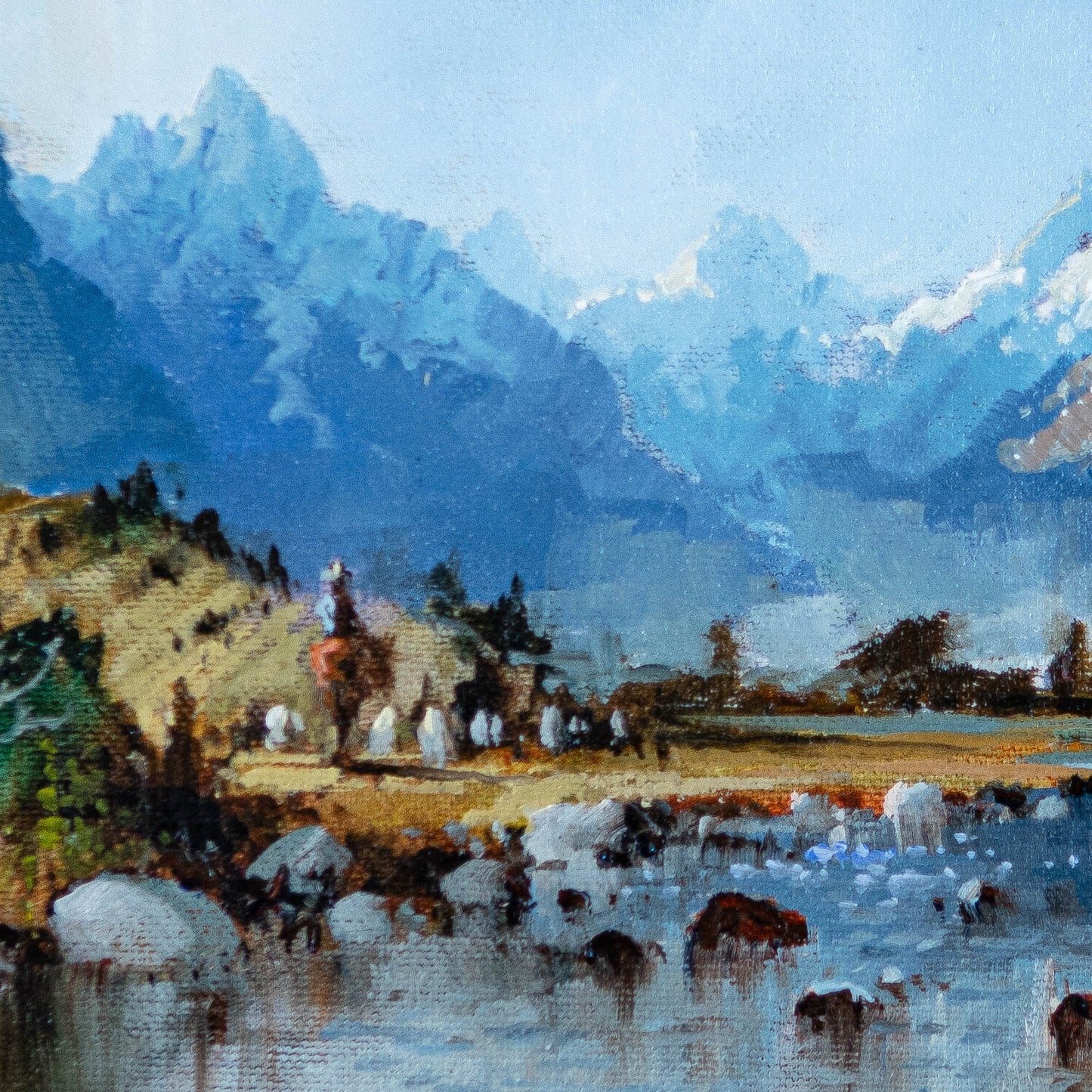 Detail of Framed Oil Painting by Neil J Bartlett of Mount Cook Silver Fern Gallery