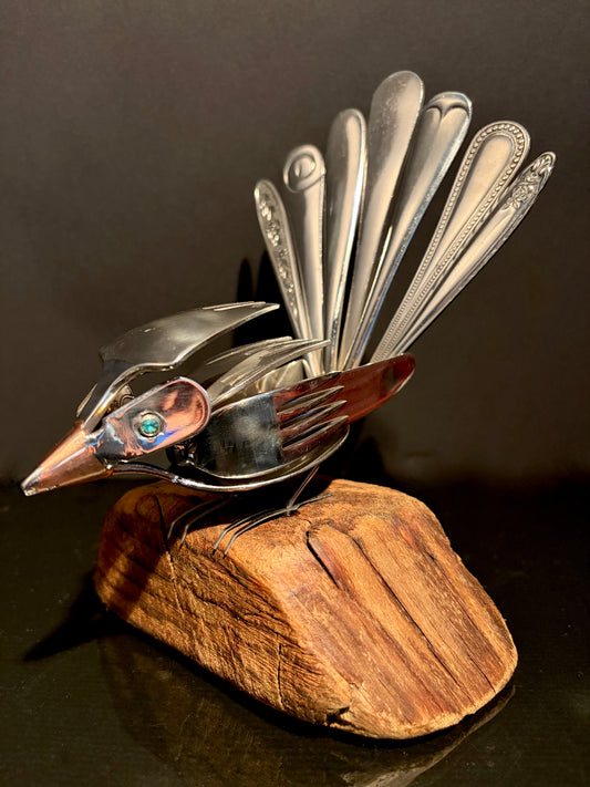 Cutlery Piwakawaka (Fantail) on Wood by Nathan Hull no.6