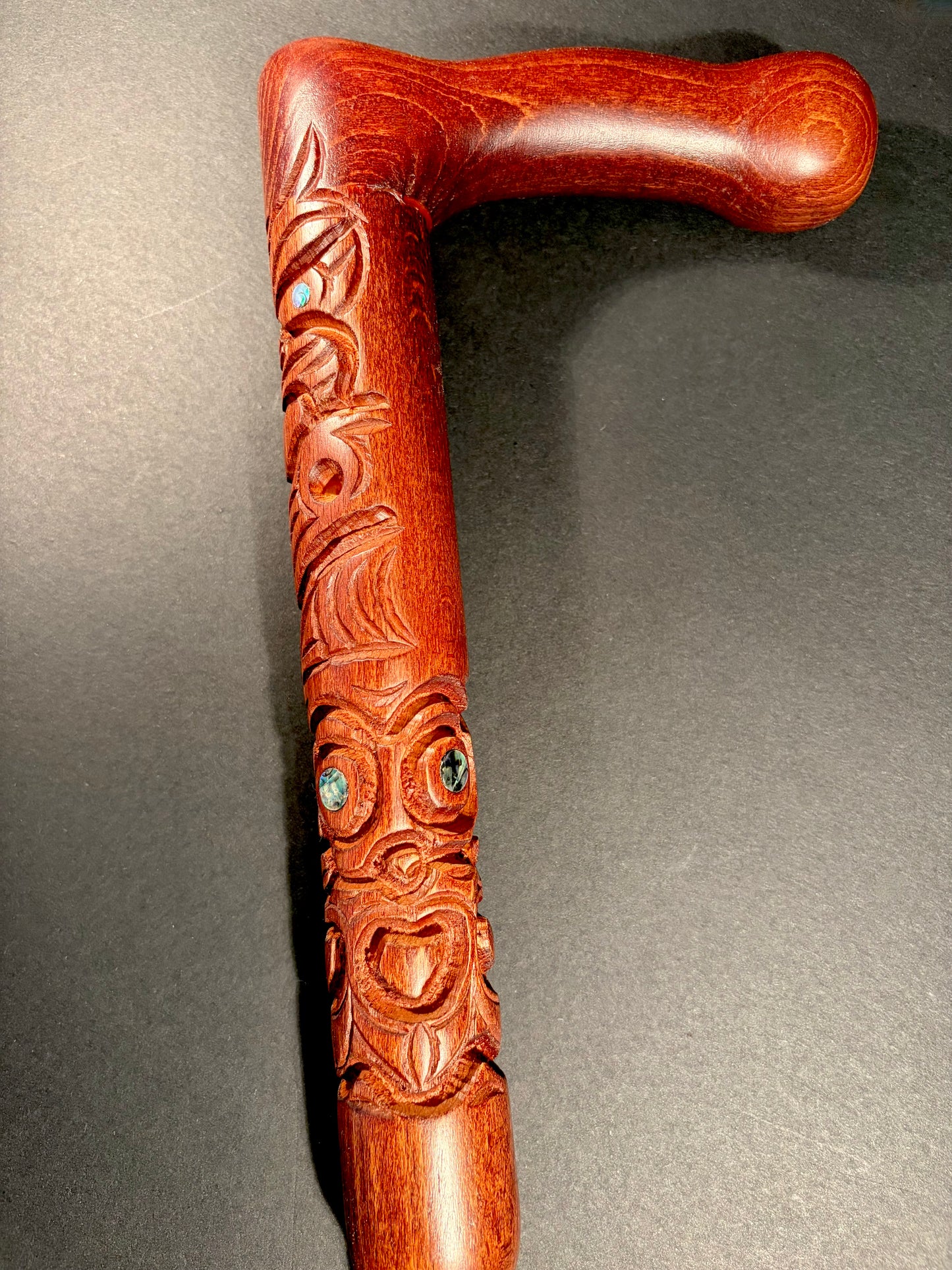 Carved Rakau (walking stick with handle) - by Wood Masters