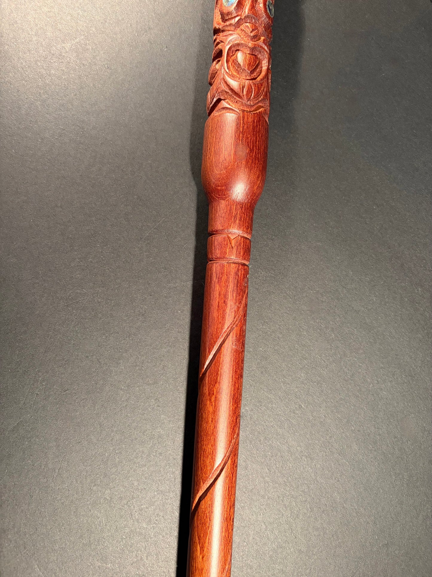Carved Rakau (walking stick with handle) - by Wood Masters